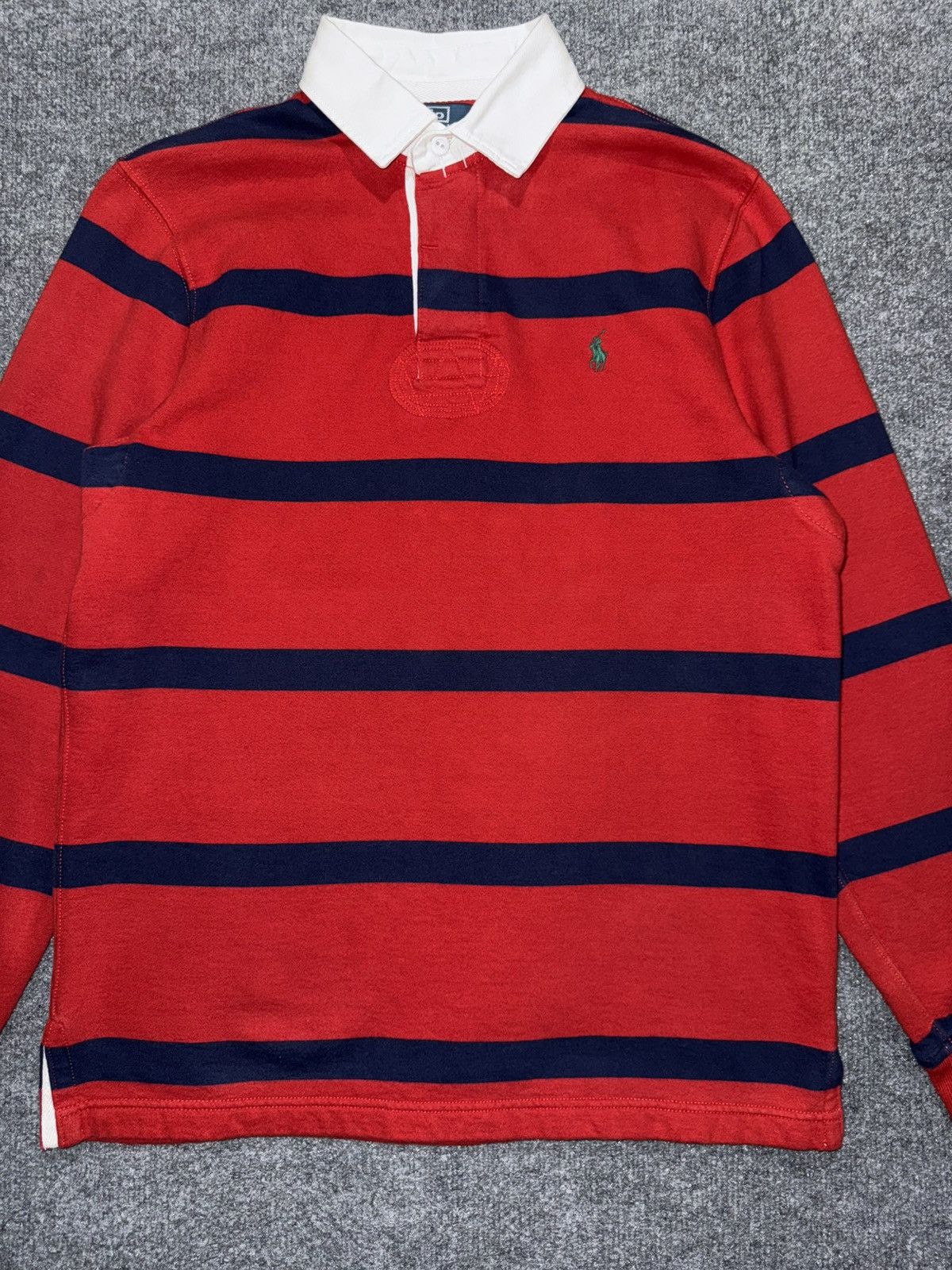 Polo Ralph Lauren Vintage Polo Ralph Lauren Red & Navy Striped Fleece Rugby Size US M / EU 48-50 / 2 - 2 Thumbnail