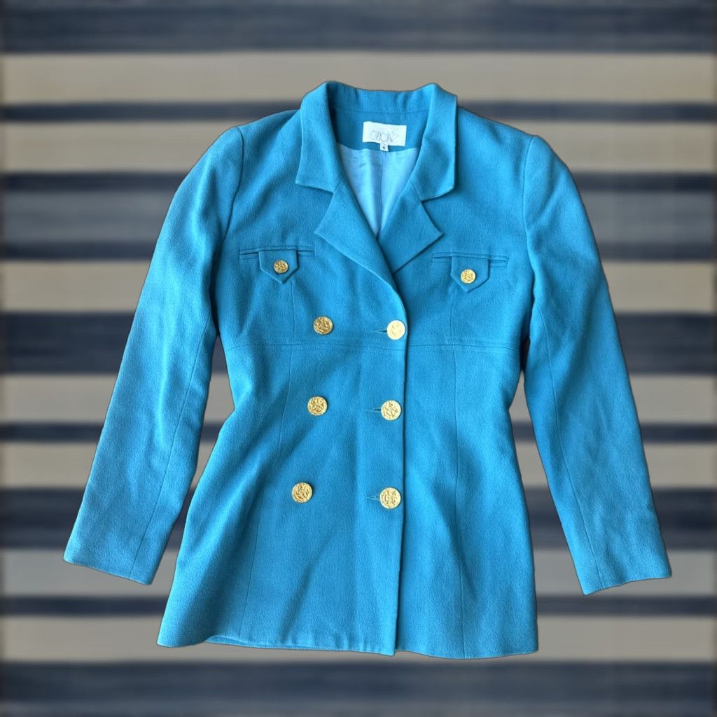 Vintage VINTAGE Cache Blazer Coat Jacket Women’s 4 Blue Preppy Single-Breasted Wool Button Long Sleeve Tweed Jacket Size S / US 4 / IT 40 - 1 Thumbnail