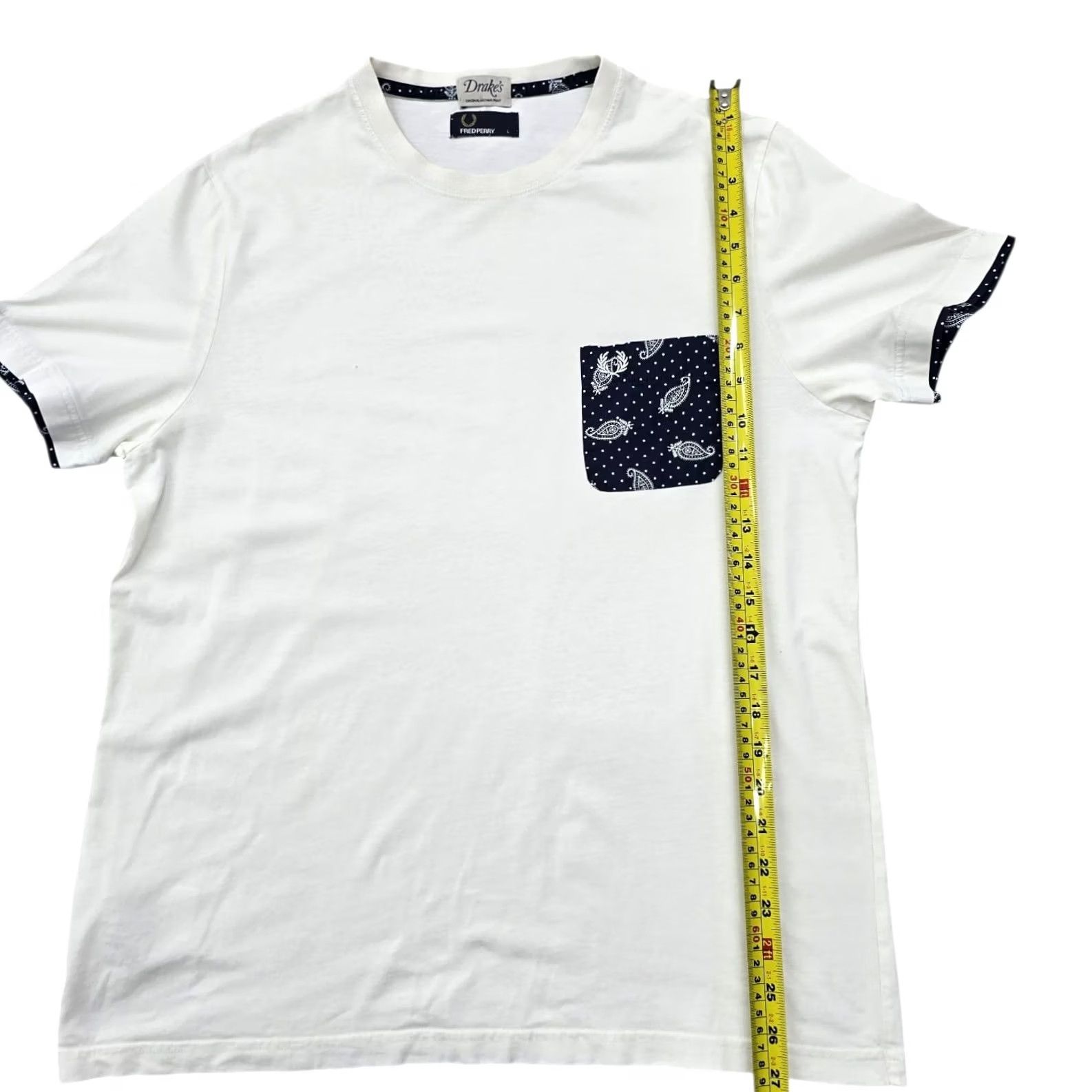 Fred Perry Fred Perry x Drake's Men’s White Paisley T-Shirt L Regular Cotton Size US L / EU 52-54 / 3 - 7 Thumbnail