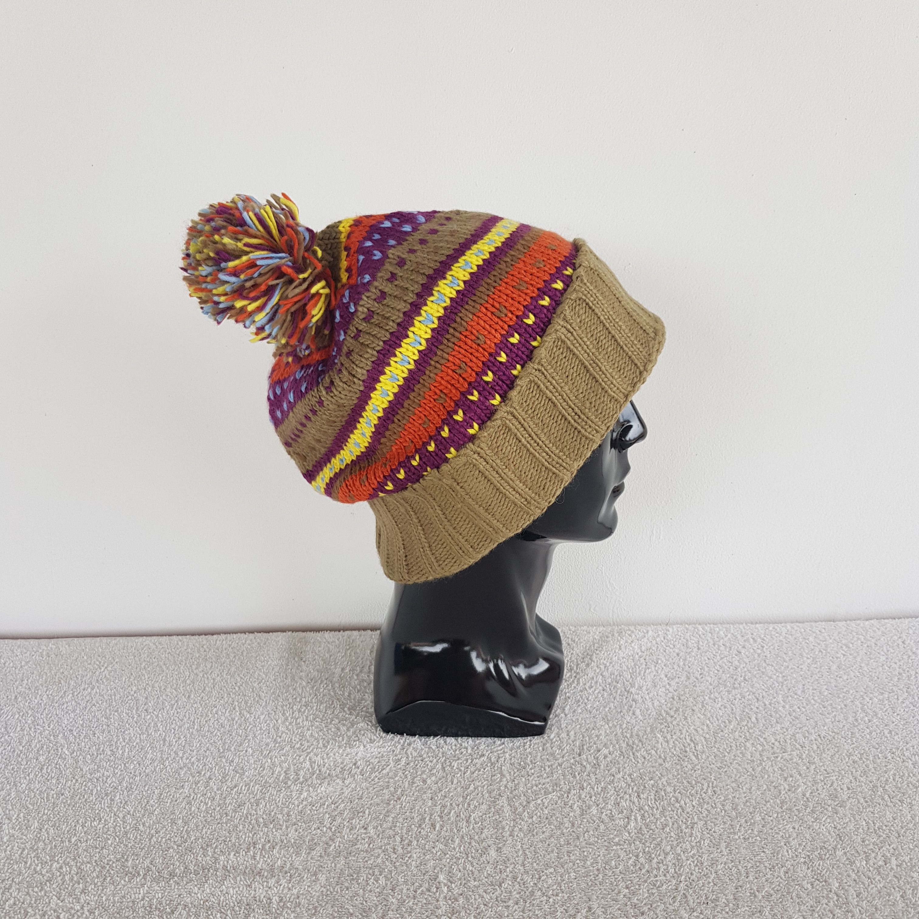 Homespun Knitwear Vintage Japanese Beanie Ribbed Knit Pom Snow Caps Hats. Size ONE SIZE - 3 Thumbnail