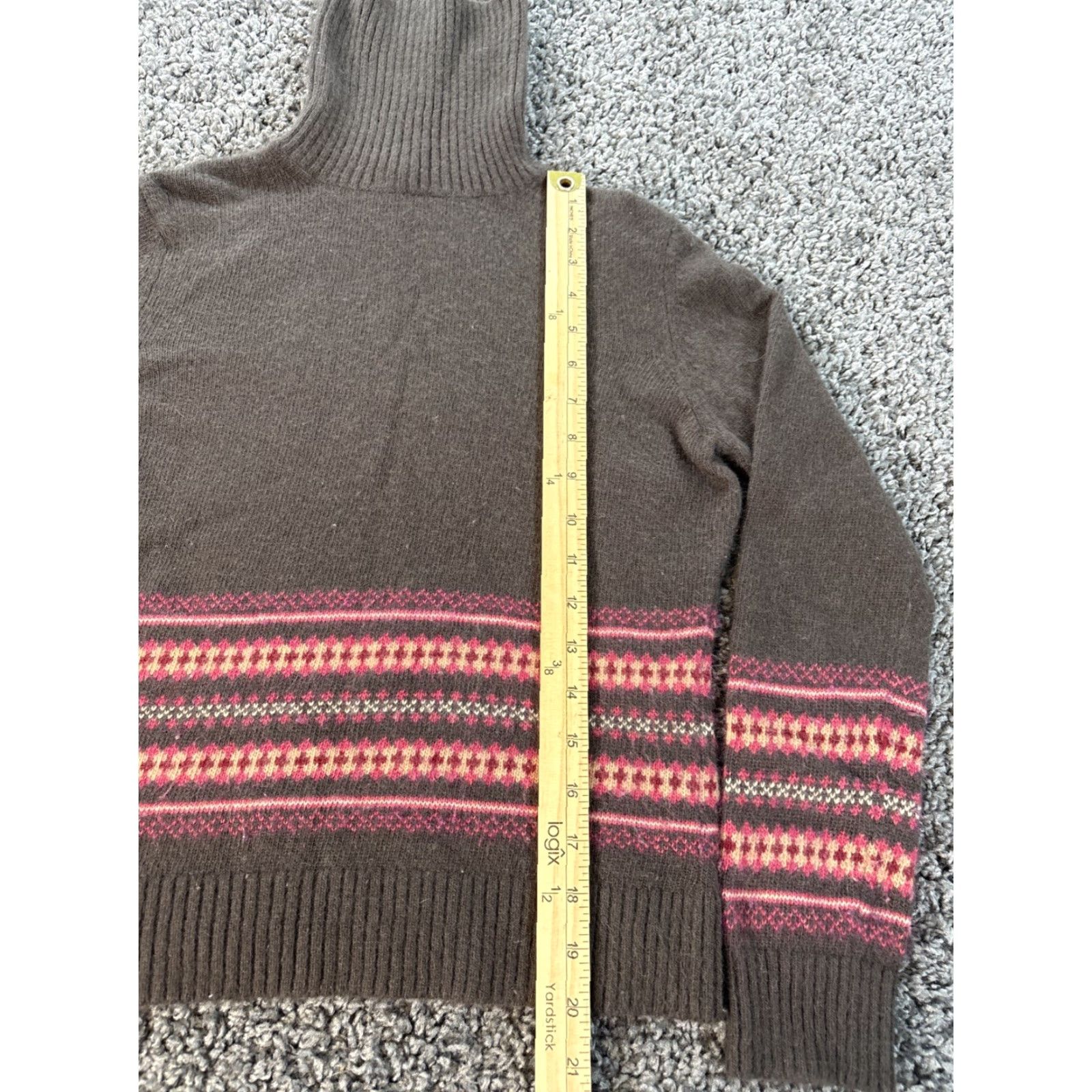 Ann Taylor VINTAGE Ann Taylor Sweater Turtleneck Long Sleeve Angora Fair Isle 90s Womens Petite Medium Brown Pullover Size M / US 6-8 / IT 42-44 - 2 Thumbnail