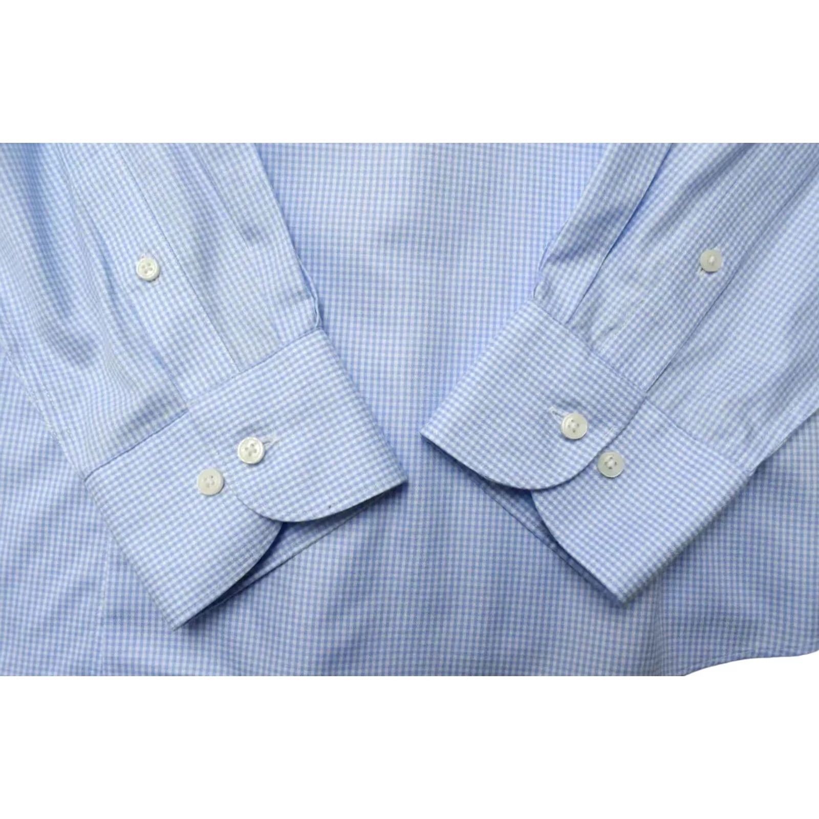 Suitsupply Suitsupply Traveller Slim Fit Formal Shirt Mens 46 / 18 Blue Plaid Print Spread Shirt Size 46R - 5 Thumbnail