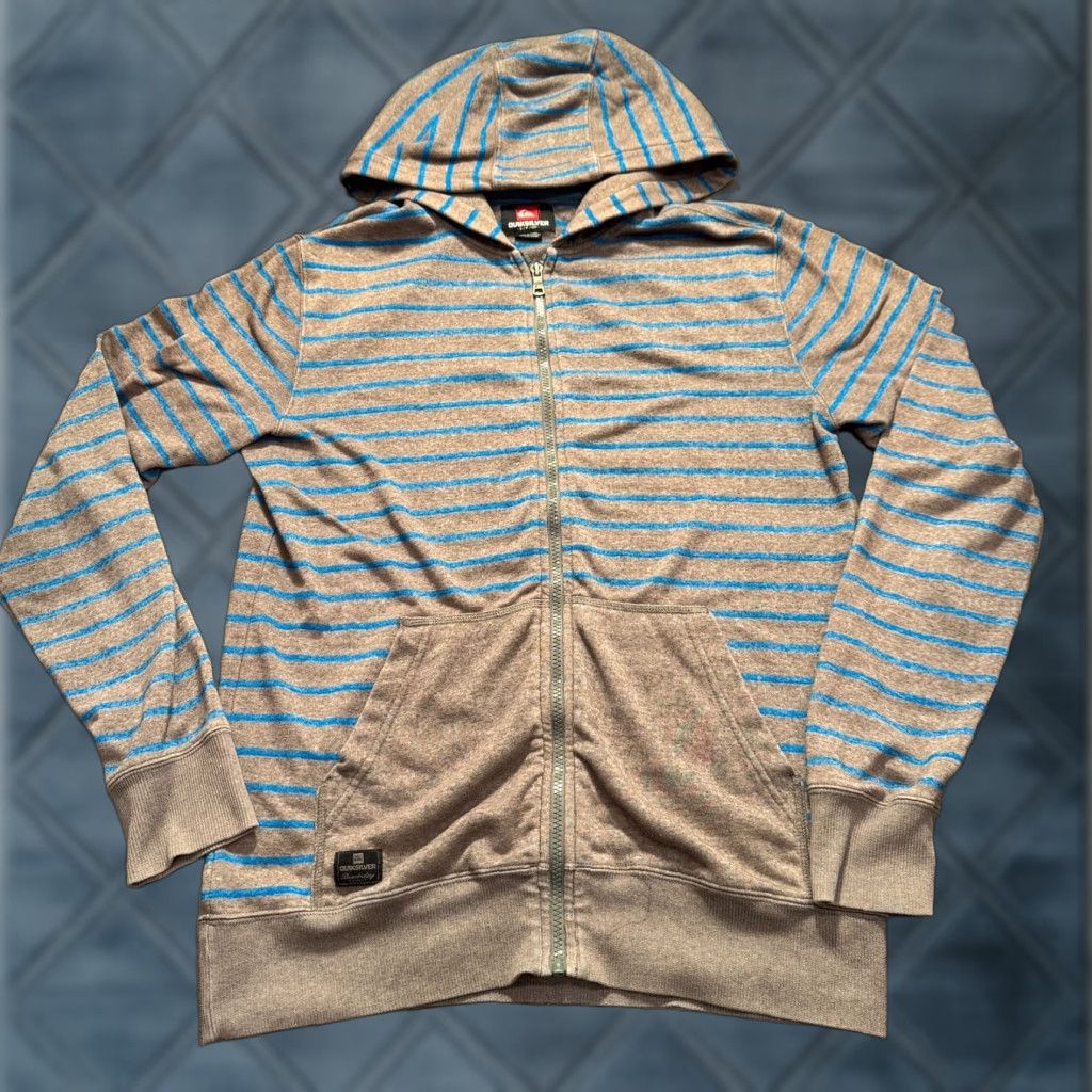 Quiksilver VINTAGE Quiksilver Hoodie Mens Small Gray Blue Stripe Full Zip Casual Lounge Hoodie Mens Small Gray Blue Stripe 90s Quiksilver Size US S / EU 44-46 / 1 - 1 Thumbnail