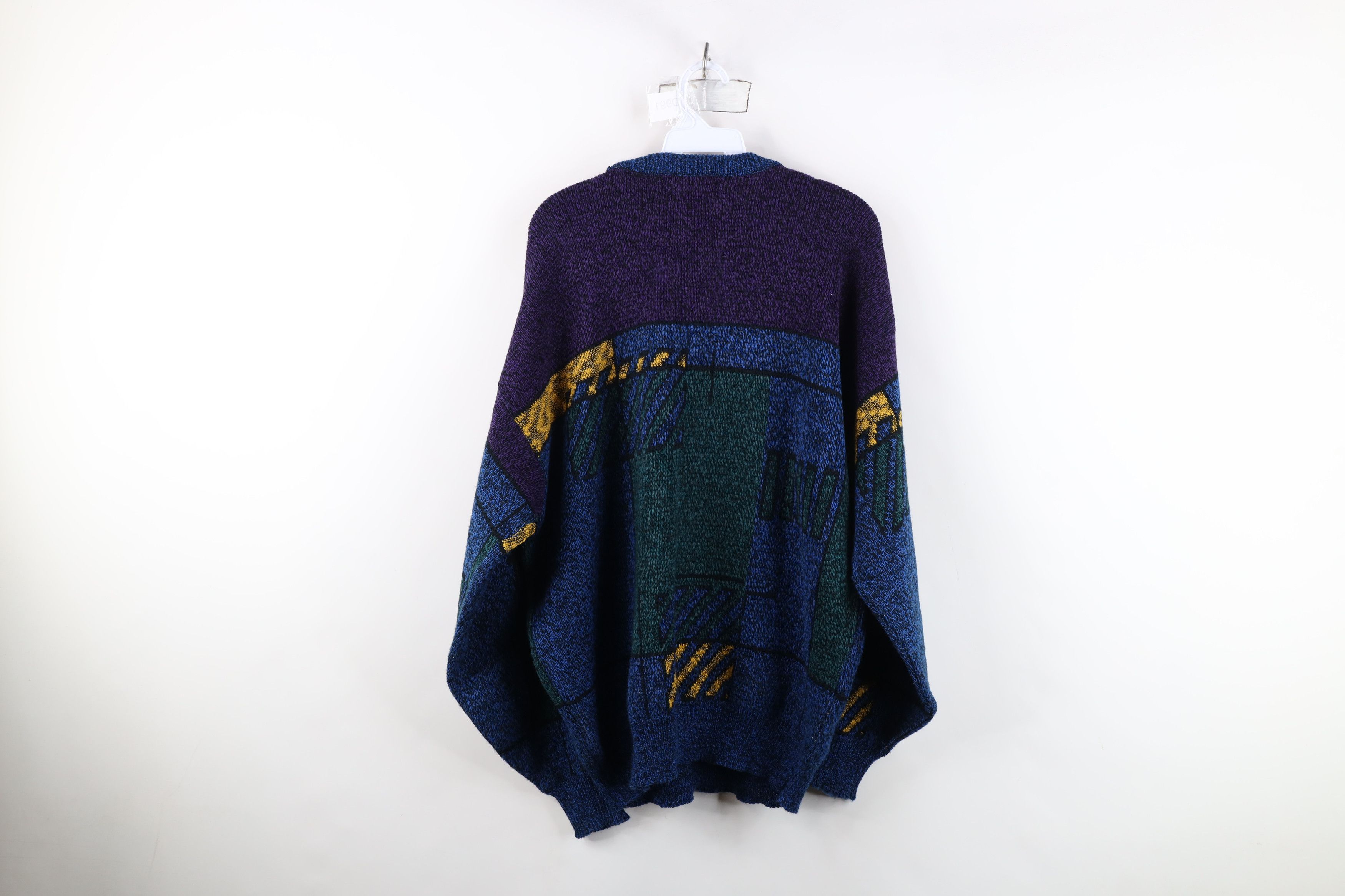 Vintage Vintage 90s Streetwear Geometric Art Knit Crewneck Sweater Size US XL / EU 56 / 4 - 12 Thumbnail