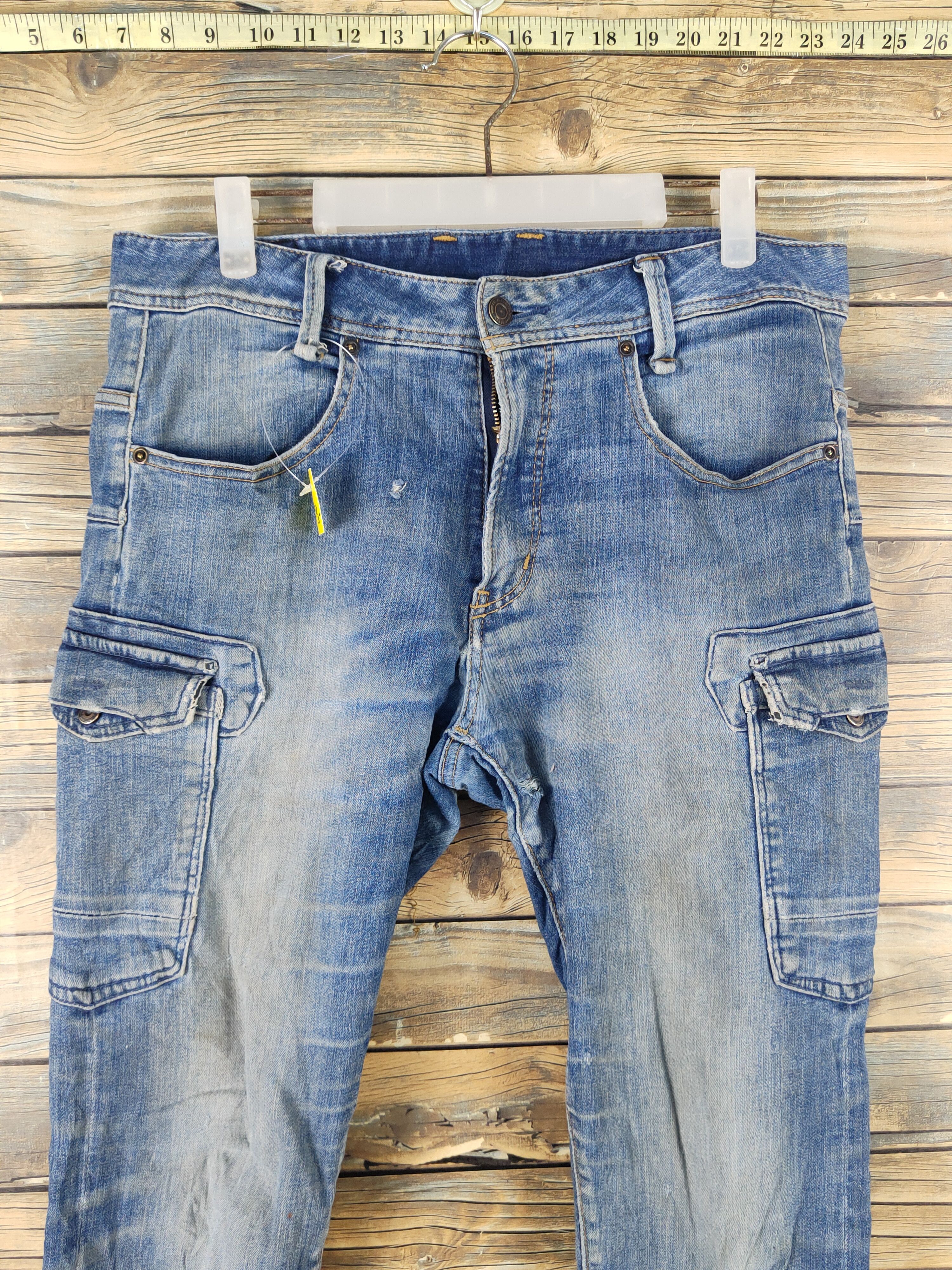 Japanese Brand Evenriver Blue utiltiy Distressed Ripped denim Jeans #W2076 Size US 33 - 2 Thumbnail