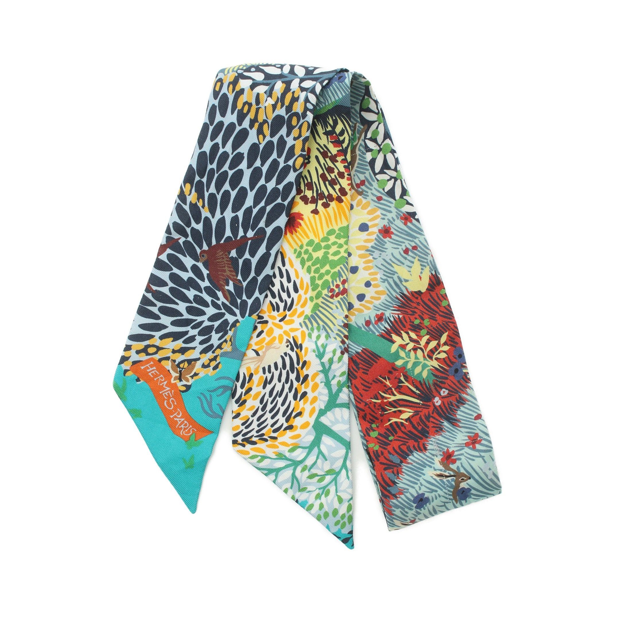 image of Hermes Twilly Dans Un Jardin Anglais Ribbon Scarf Silk Light Blue Multicolor, Women's