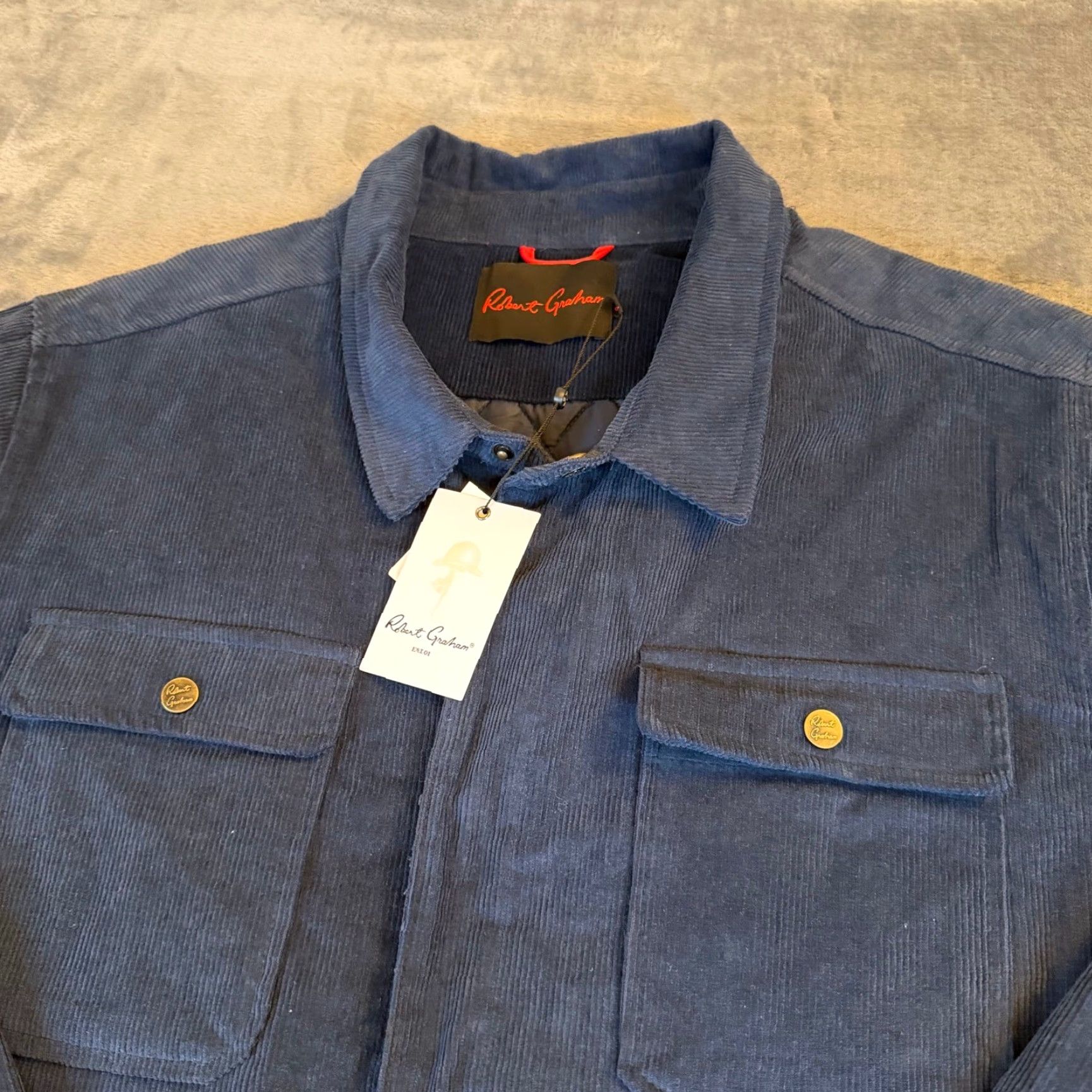 Robert Graham VINTAGE Robert Graham Navy Blue Corduroy Quilted Lined Shirt Jacket Mens 2XL NWT Size US XXL / EU 58 / 5 - 2 Thumbnail