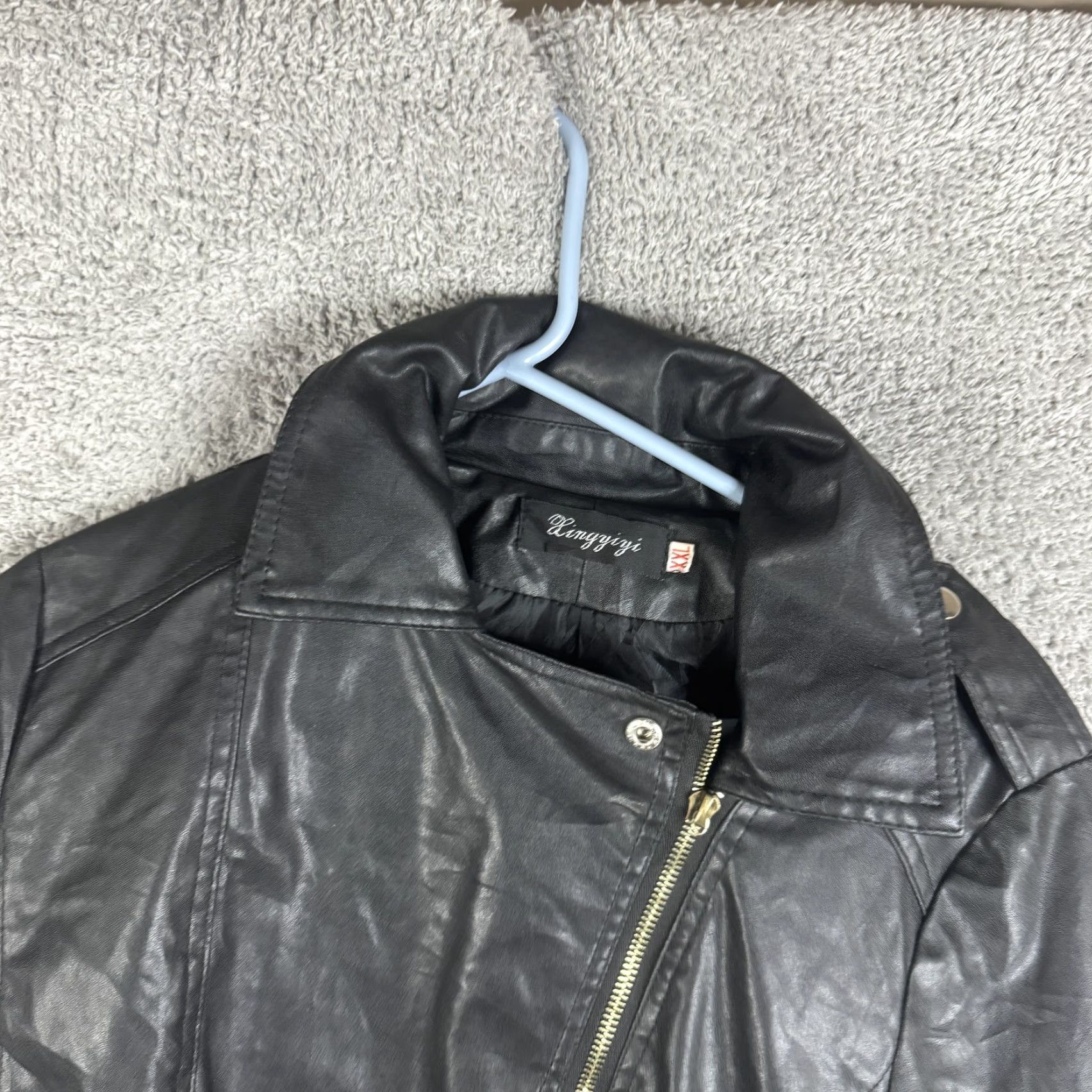 Vintage Xingyiyi Womens Faux Leather Jacket Black XXL Biker Asymmetrical Zip Short Moto with Pockets Lined Size XXL / US 16-18 / IT 52-54 - 6 Thumbnail