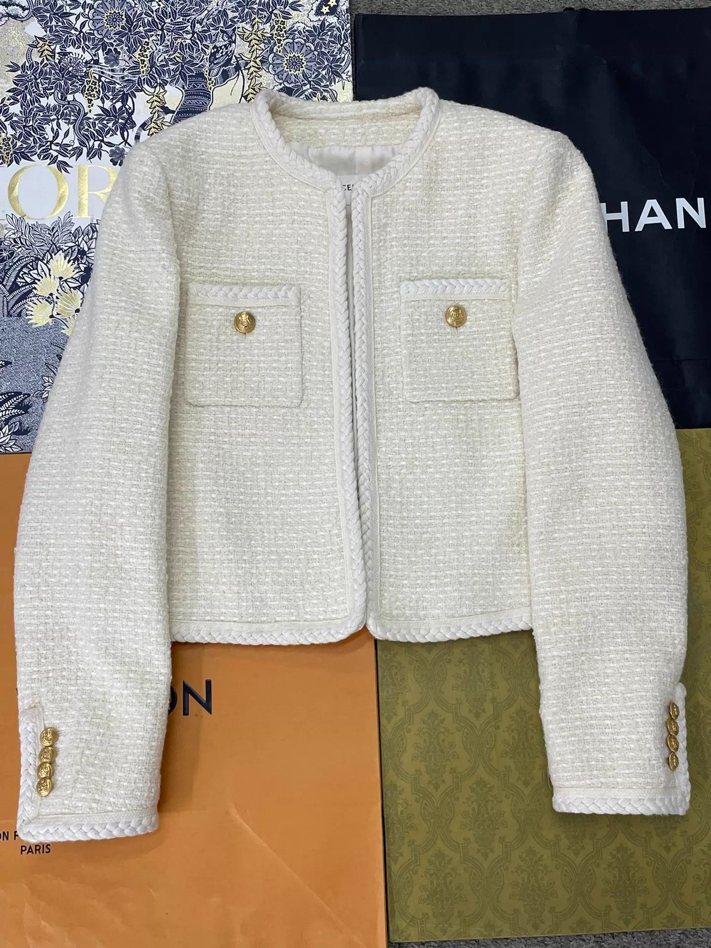 Celine Celine White Gold Button Two-Pocket Woven Classic Jacket 38 Size XS / US 0-2 / IT 36-38 - 1 Thumbnail