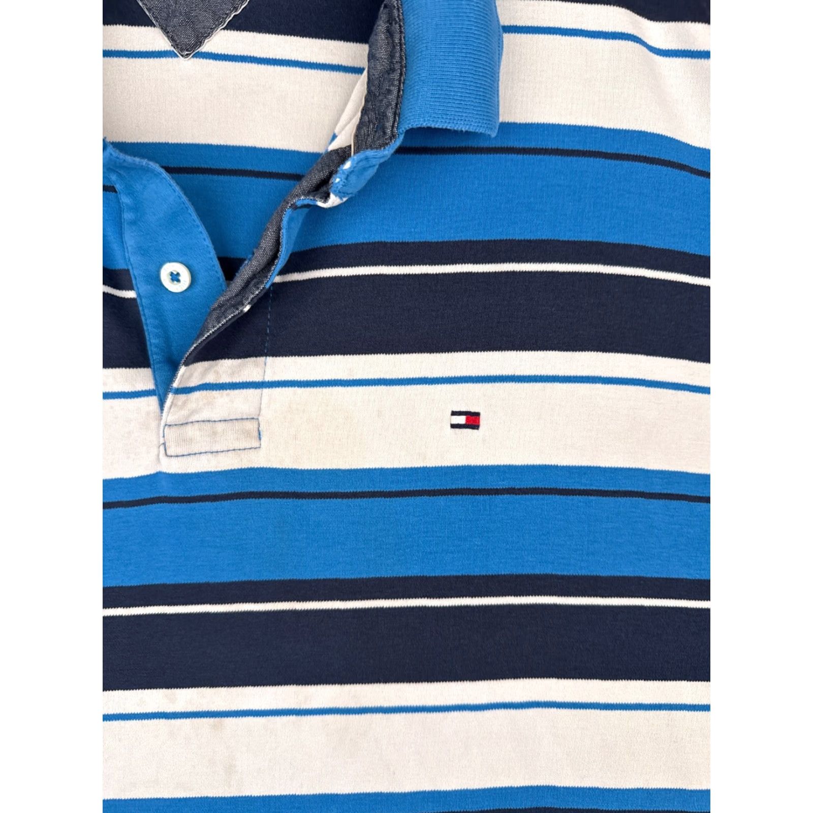 Tommy Hilfiger VINTAGE Tommy Hilfiger Polo Shirt Men 2XL Slim White Blue Striped Cotton Polo Adult XXL Navy/Blue Logo Golf Casual Mens Size US XXL / EU 58 / 5 - 6 Thumbnail