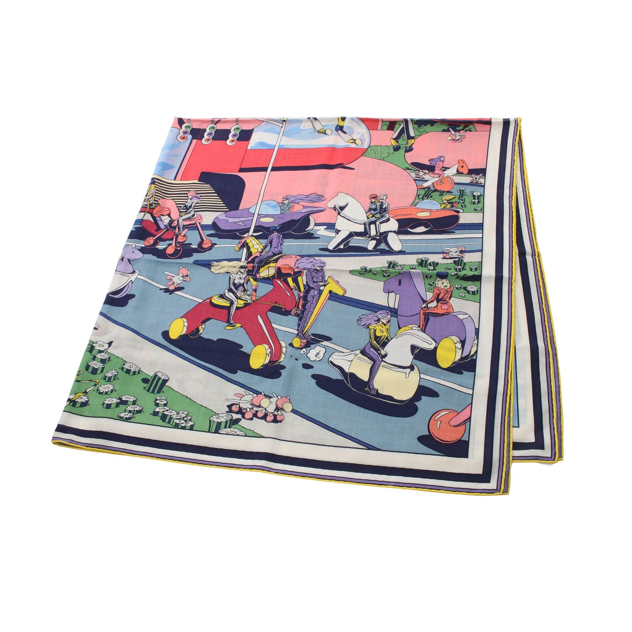 Hermes Hermes Carréjean Carres 140 Locomotion Scarf Cashmere Silk Multicolor Size ONE SIZE - 1 Thumbnail