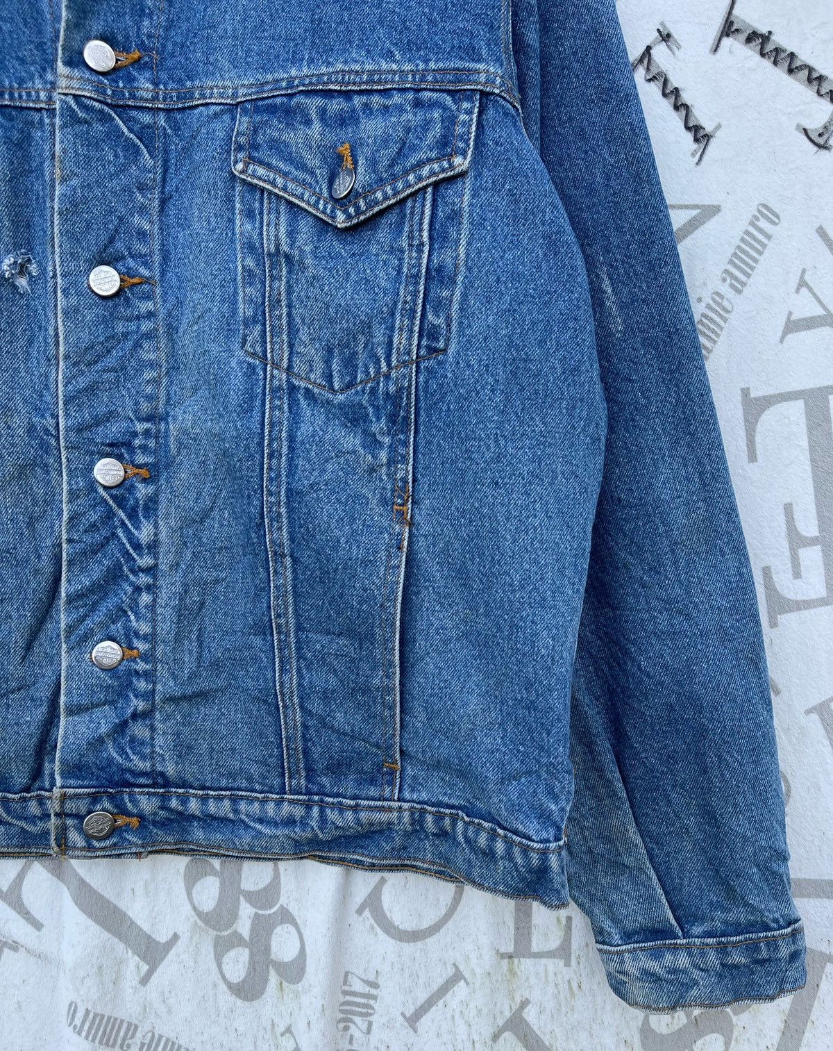 Harley Davidson 🔥Vintage 90's Harley Davidson USA Logo Denim Trucker Jacket Size US L / EU 52-54 / 3 - 8 Thumbnail