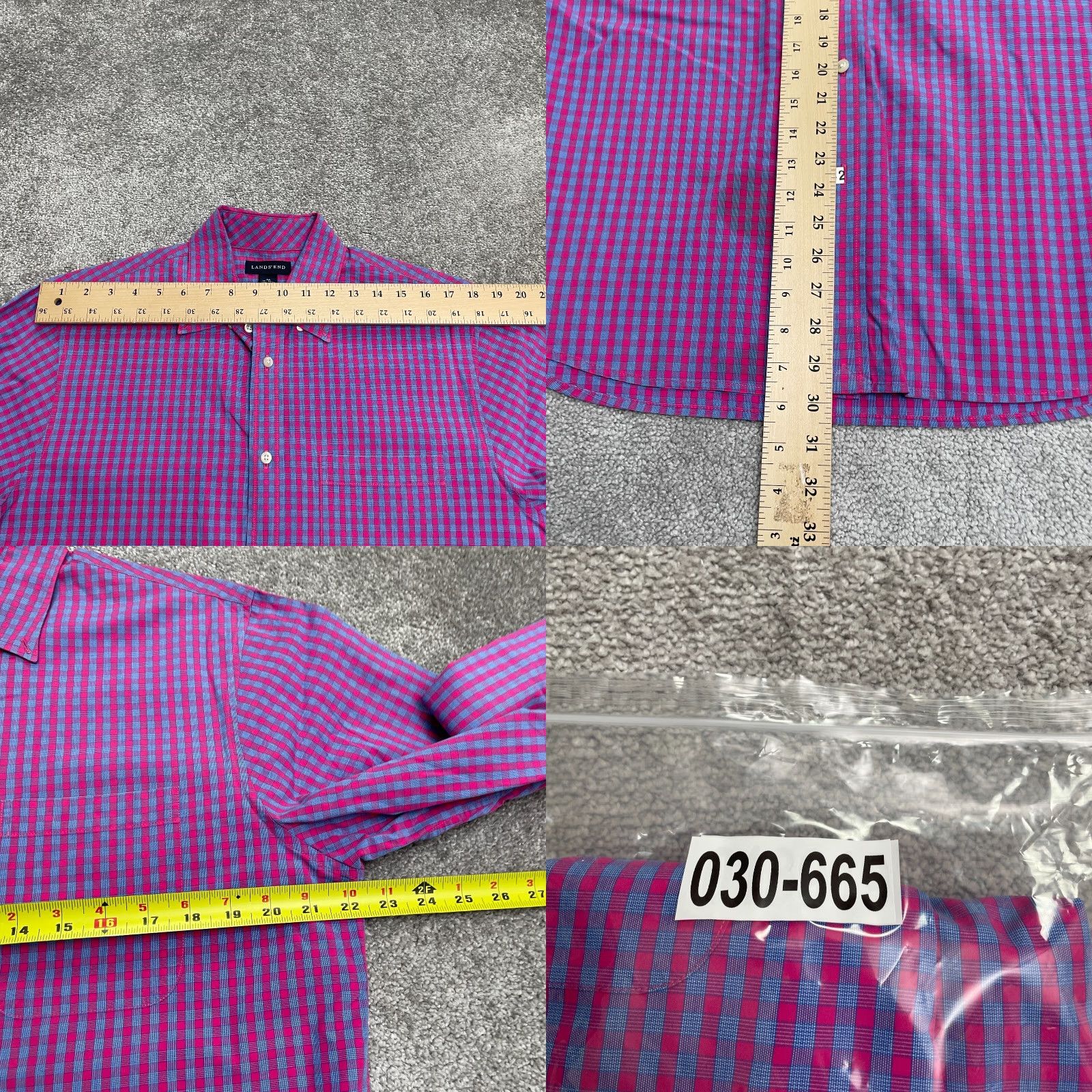 Lands' End Lands' End Dress Shirt Mens M 15-15.5 Pink Blue Plaid 100% Cotton Workwear Size 40R - 9 Thumbnail