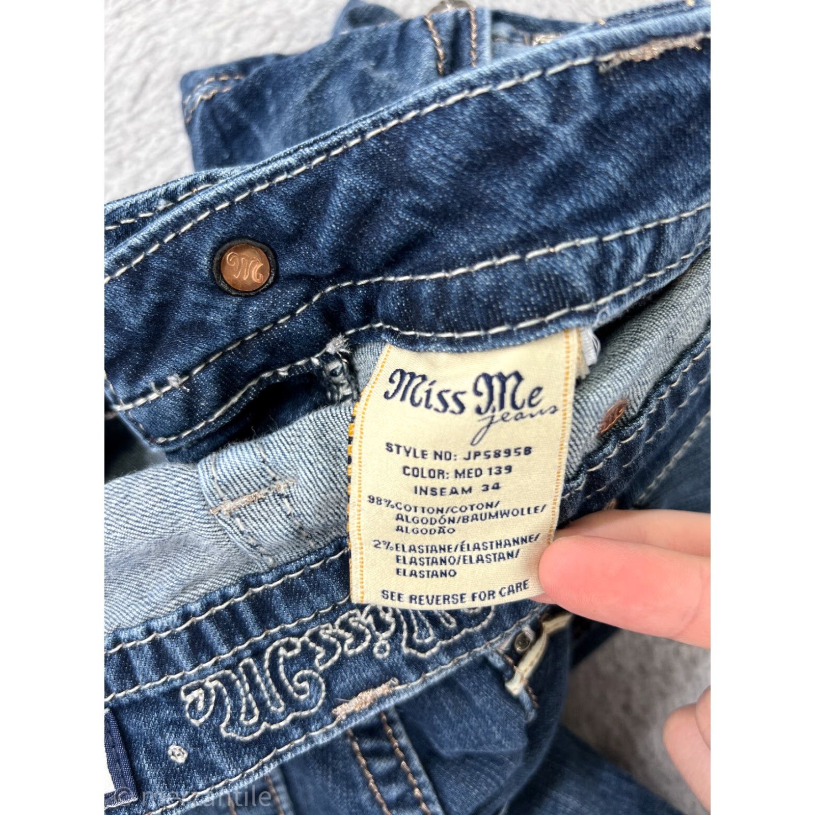 Miss Me Miss Me Women Jeans Blue Denim Bootcut 29 Pockets Embroidered Western Stretch Cotton Denim Bling Vintage No Size 29" - 5 Thumbnail
