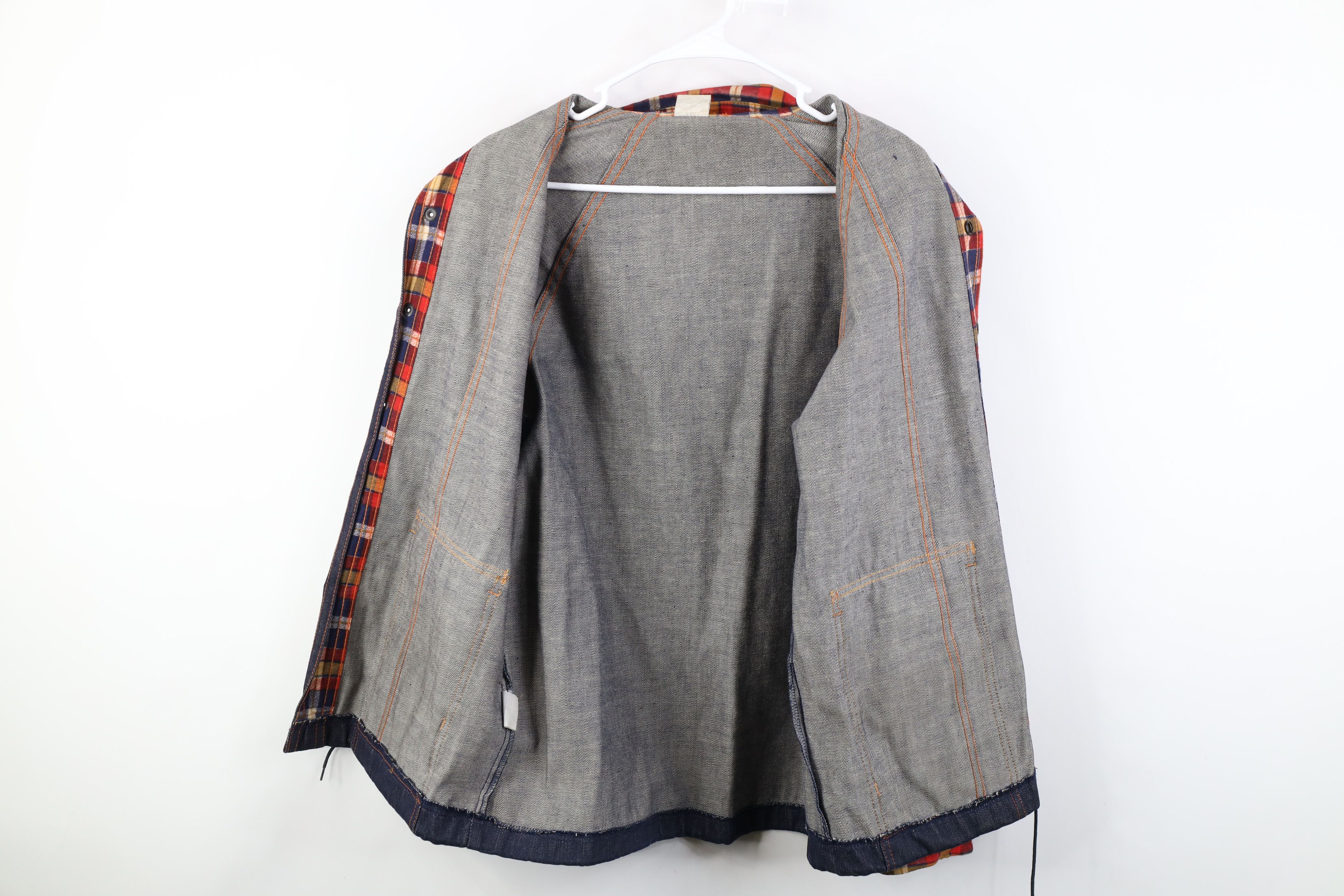 Vintage Vintage 70s Streetwear Plaid Trim Denim Chore Jacket Indigo Size US M / EU 48-50 / 2 - 11 Thumbnail