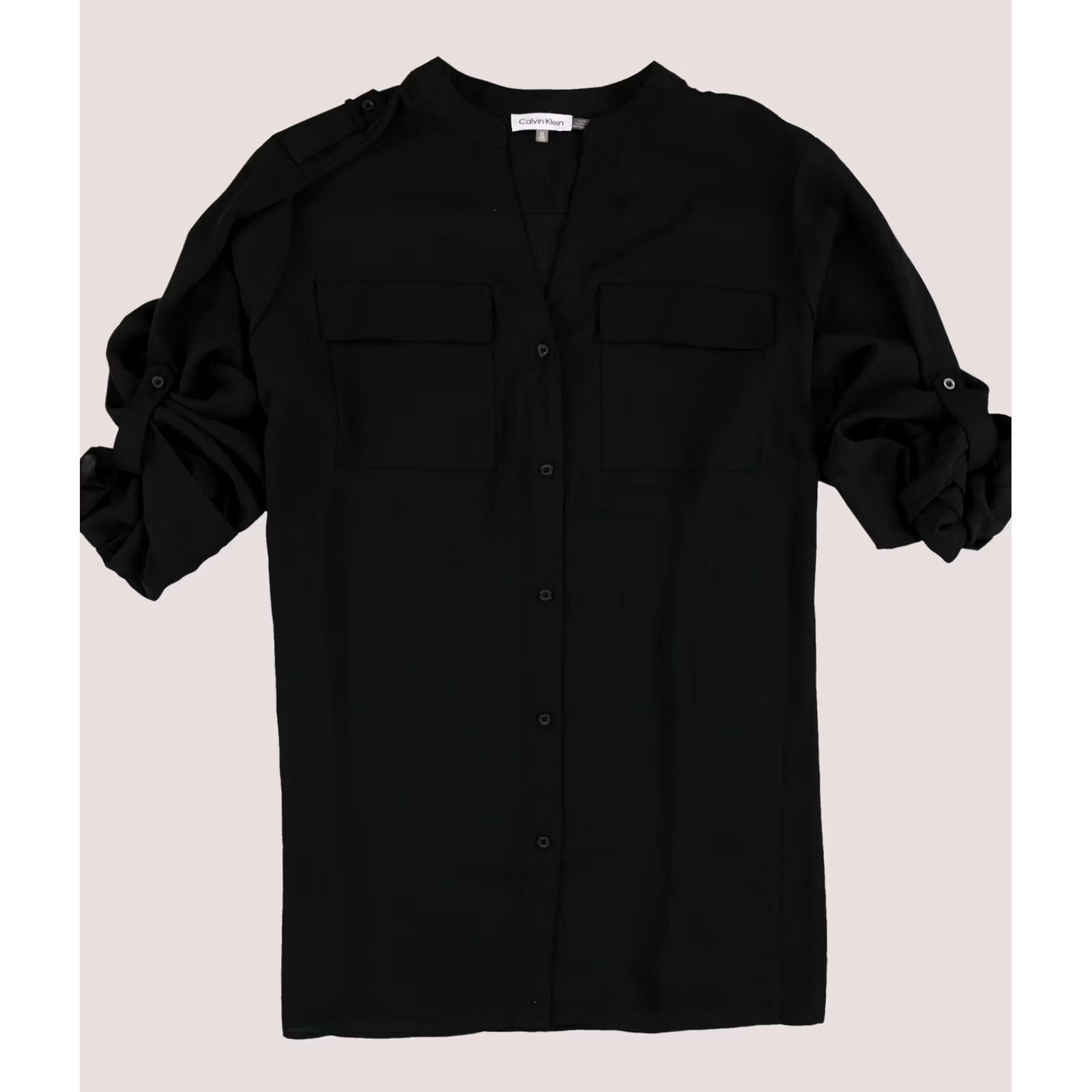 Calvin Klein Calvin Klein Womens Blouse Button Down Chest Pockets, Black, Plus Size 3X Size XXL / US 16-18 / IT 52-54 - 1 Thumbnail