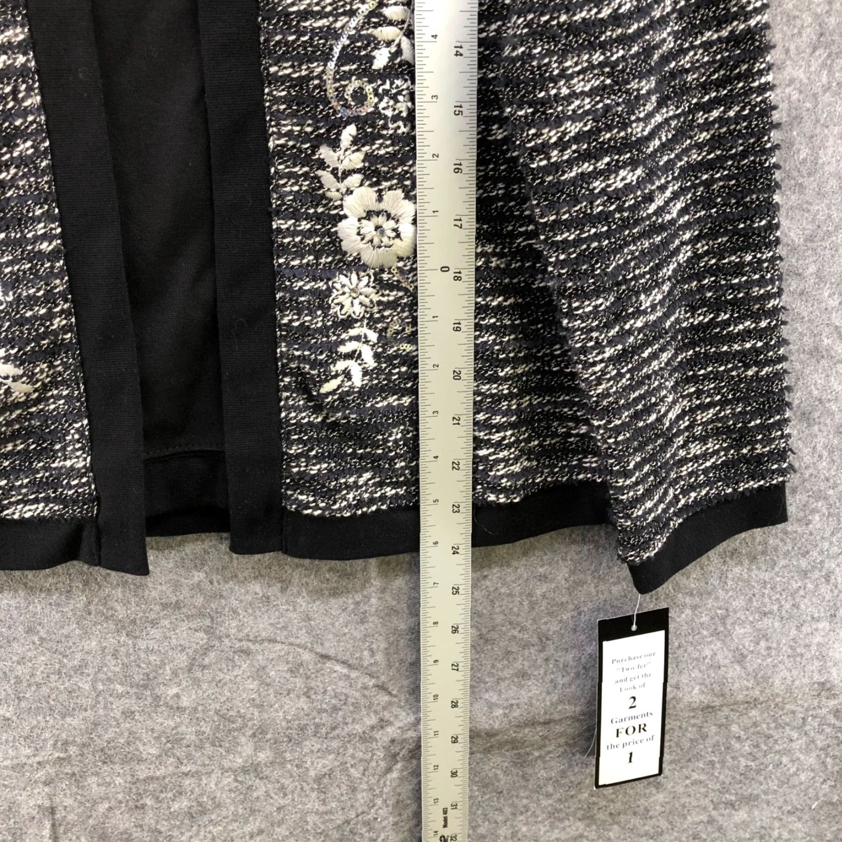 Vintage Rebecca Malone Tweed Jacket Blazer Top Womens MP Black Floral Beaded Embroidered Built In Top Petite PM NWT Modern Classic Jacket Size M / US 6-8 / IT 42-44 - 6 Thumbnail