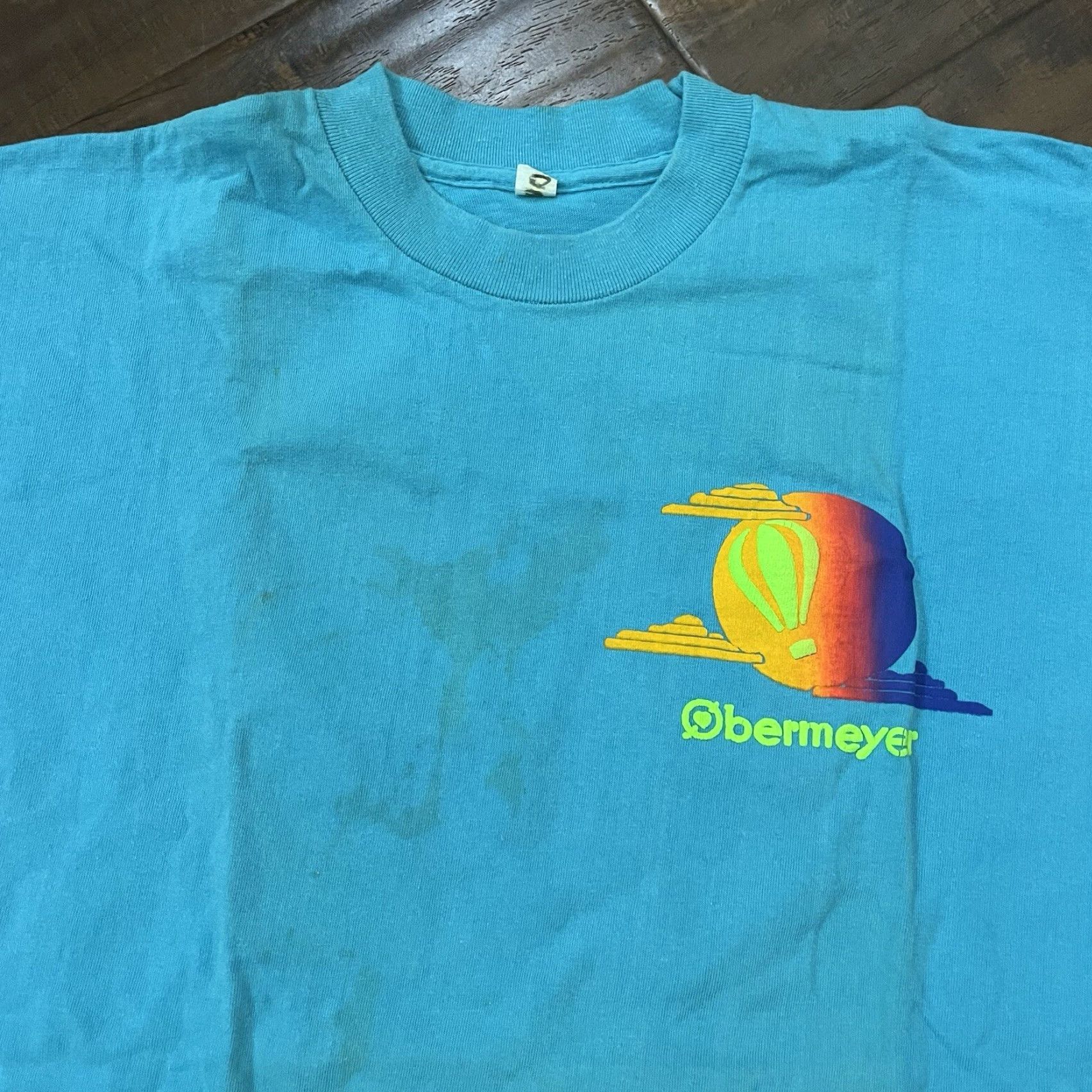 Obermeyer VINTAGE Obermeyer Hot Air Balloon Mens Blue Puffy Print T-Shirt L Ocean Travel Souvenir 80s Mens Shirt Size US L / EU 52-54 / 3 - 5 Thumbnail