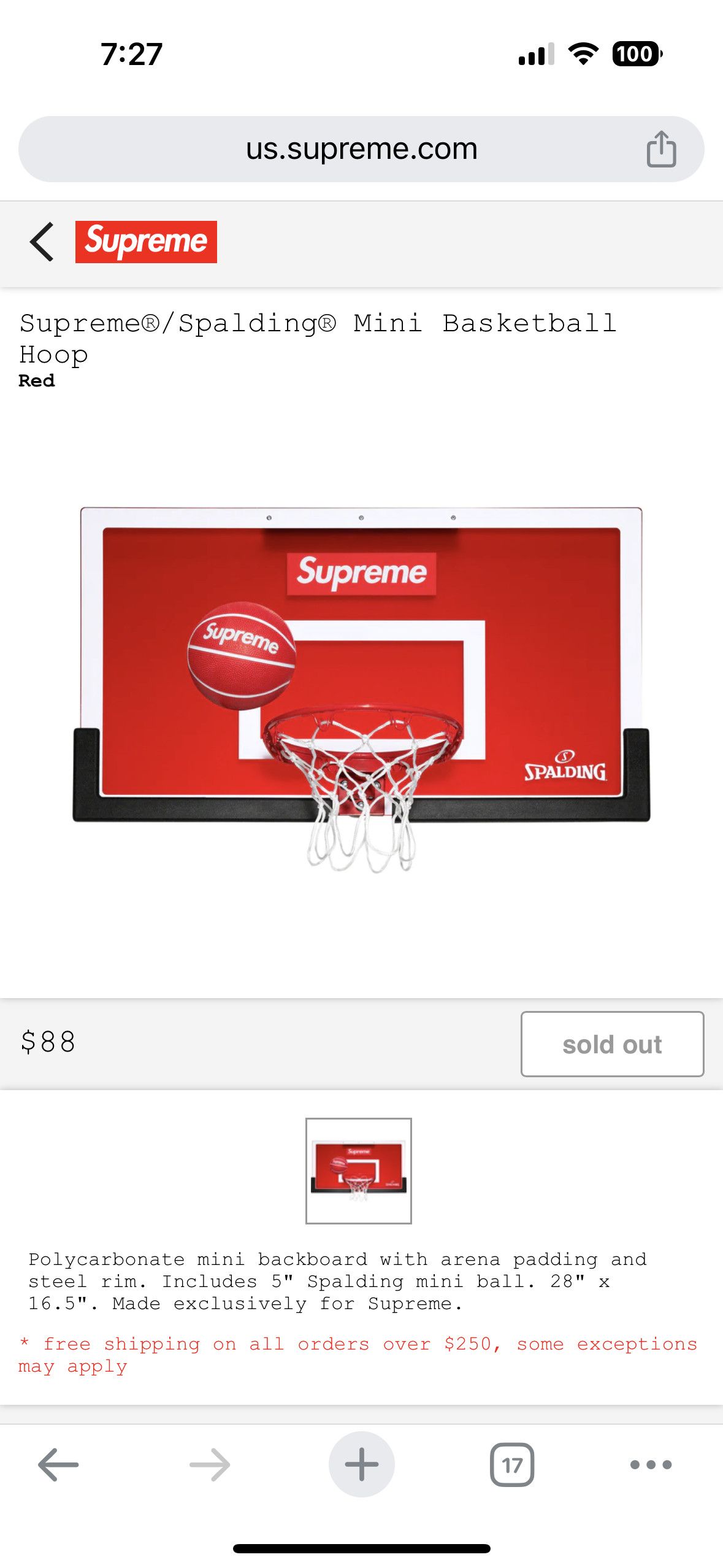 SUPREME®/SPALDING® MINI BASKETBALL HOOP