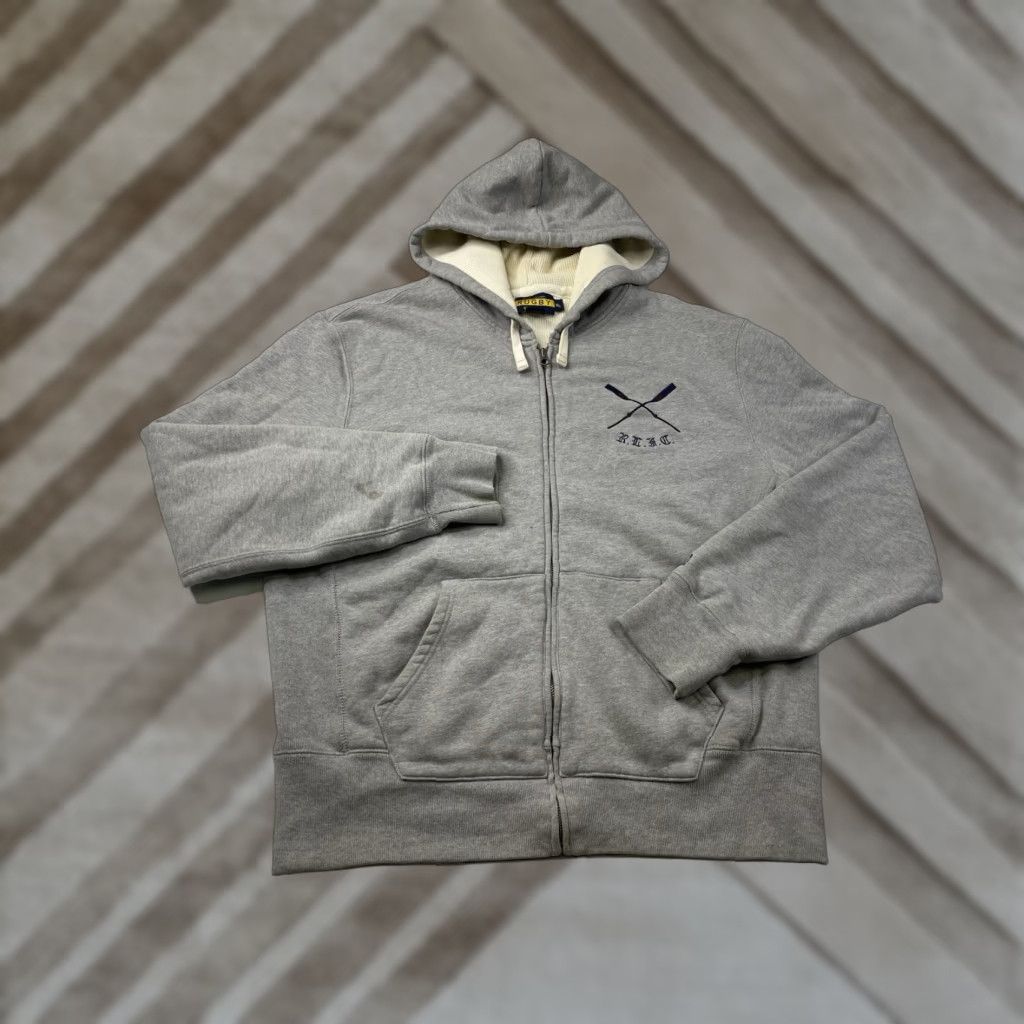 Ralph Lauren VINTAGE Ralph Lauren Rugby Hooded Sweatshirt Heavyweights Mens XL Oarsman Gray Cotton Embroidered Pockets Gothic Pullover Long Sleeve Size US XL / EU 56 / 4 - 1 Thumbnail