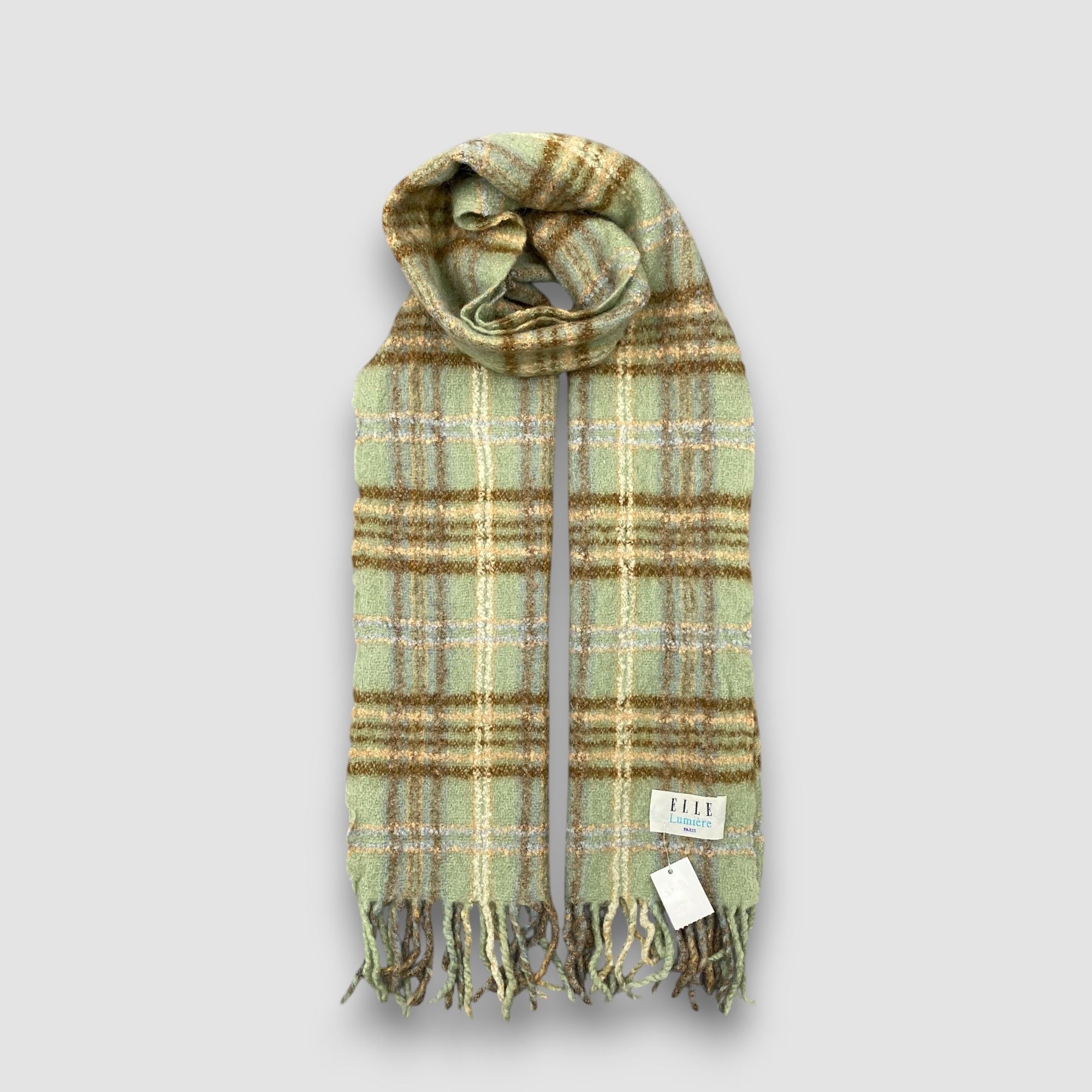 Japanese Brand Vintage Elle Lumiere Scarf Muffler Wool Ribbed Fringe Scarve Size ONE SIZE - 1 Thumbnail