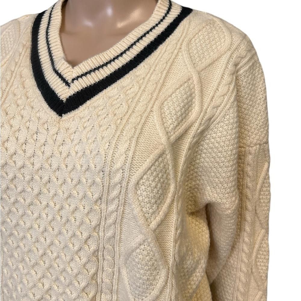 Cream Cable Knit V-Neck Sweater