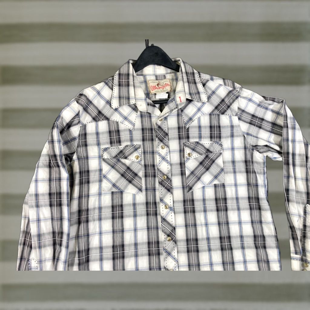Wrangler Wrangler Pearl Snap Western Shirt Mens M Gray White Plaid Long Sleeve Casual Size US M / EU 48-50 / 2 - 1 Thumbnail
