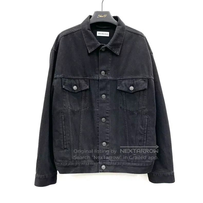 Balenciaga Balenciaga Black Denim Jacket with Back Diamond Big Logo Size XS / US 0-2 / IT 36-38 - 2 Thumbnail