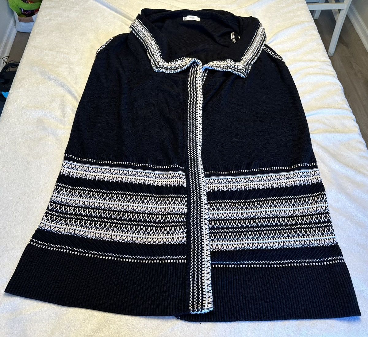 Vince Vince Long Open Cardigan Black White Stripe Cotton Size S Size S / US 4 / IT 40 - 1 Thumbnail