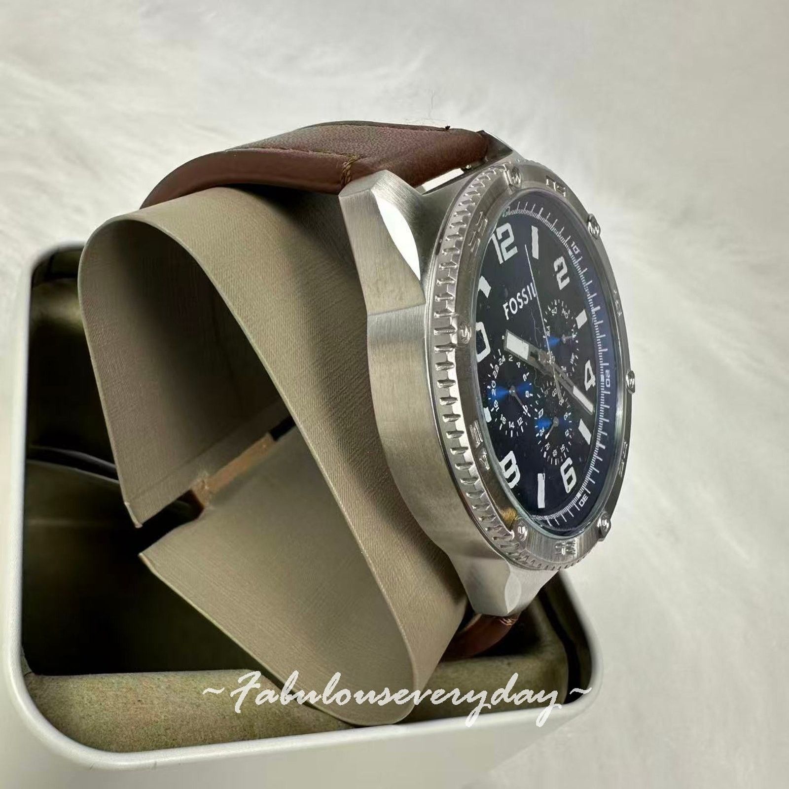 Fossil FOSSIL Mens Brox Multifunction Brown Leather Watch 50mm Blue Size ONE SIZE - 4 Thumbnail