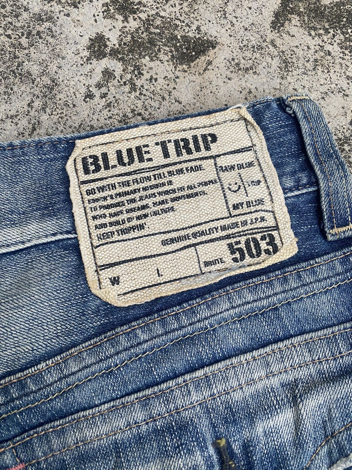 Edwin × Vintage Flare Jeans Edwin Blue Trip Distressed Painted Bootcut Size US 35 - 23 Thumbnail