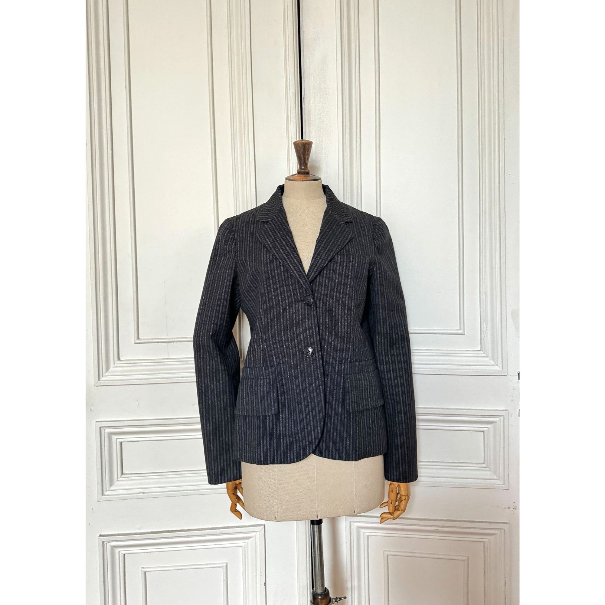 Miu Miu Grey Wool Pinstripe Jacket Size M / US 6-8 / IT 42-44 - 1 Thumbnail