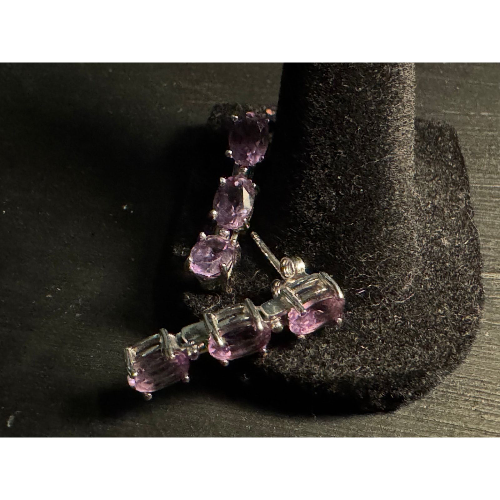 Other Vintage 925 Sterling GM 3 Amethyst Gemstones Post Earrings Size ONE SIZE - 1 Thumbnail
