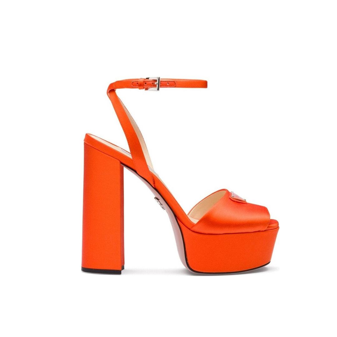 o1w1db11124 Logo-Plaque Satin Platform Sandals in Orange