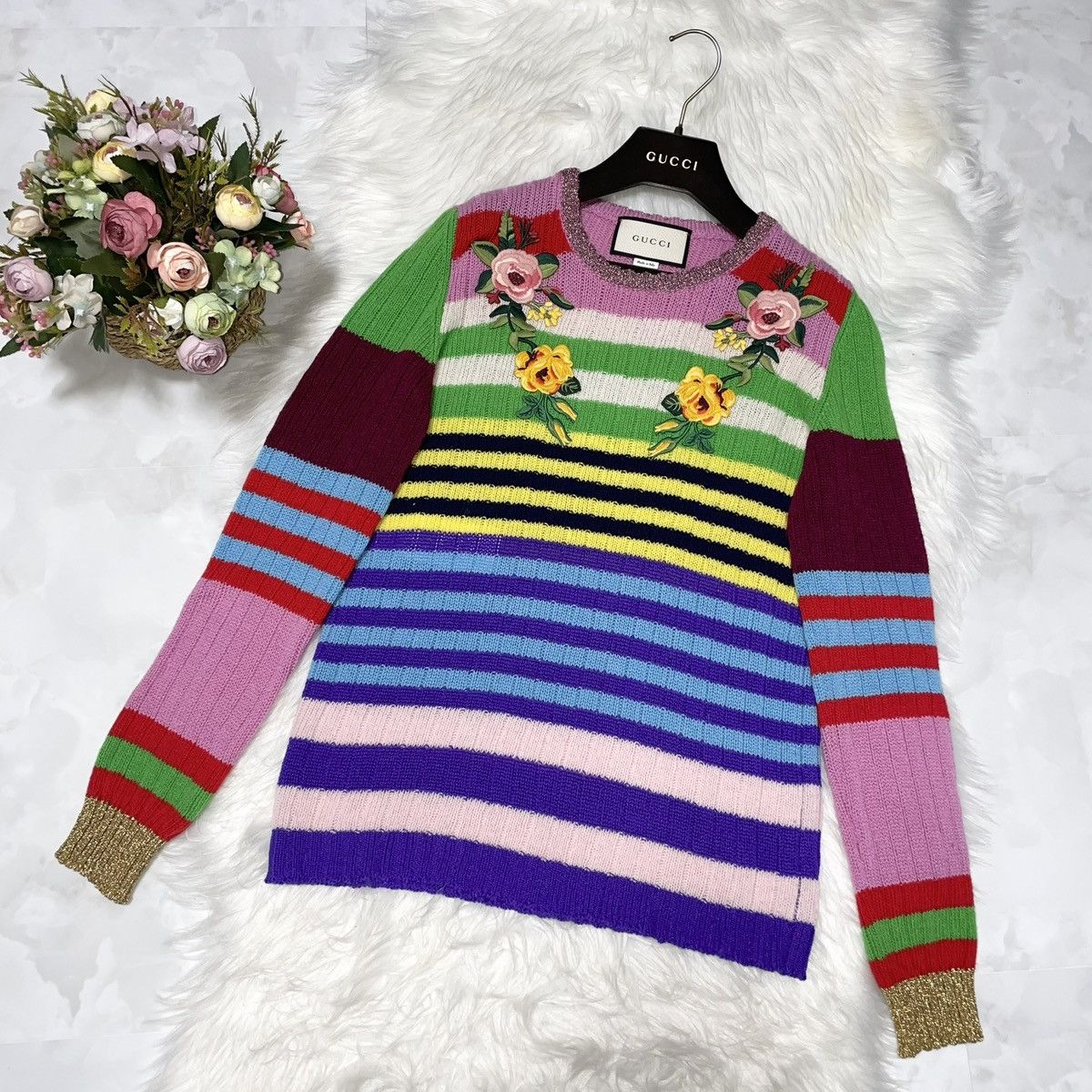 Gucci Authentic Gucci floral striped long-sleeved knit sweater XL Size XL / US 12-14 / IT 48-50 - 5 Thumbnail