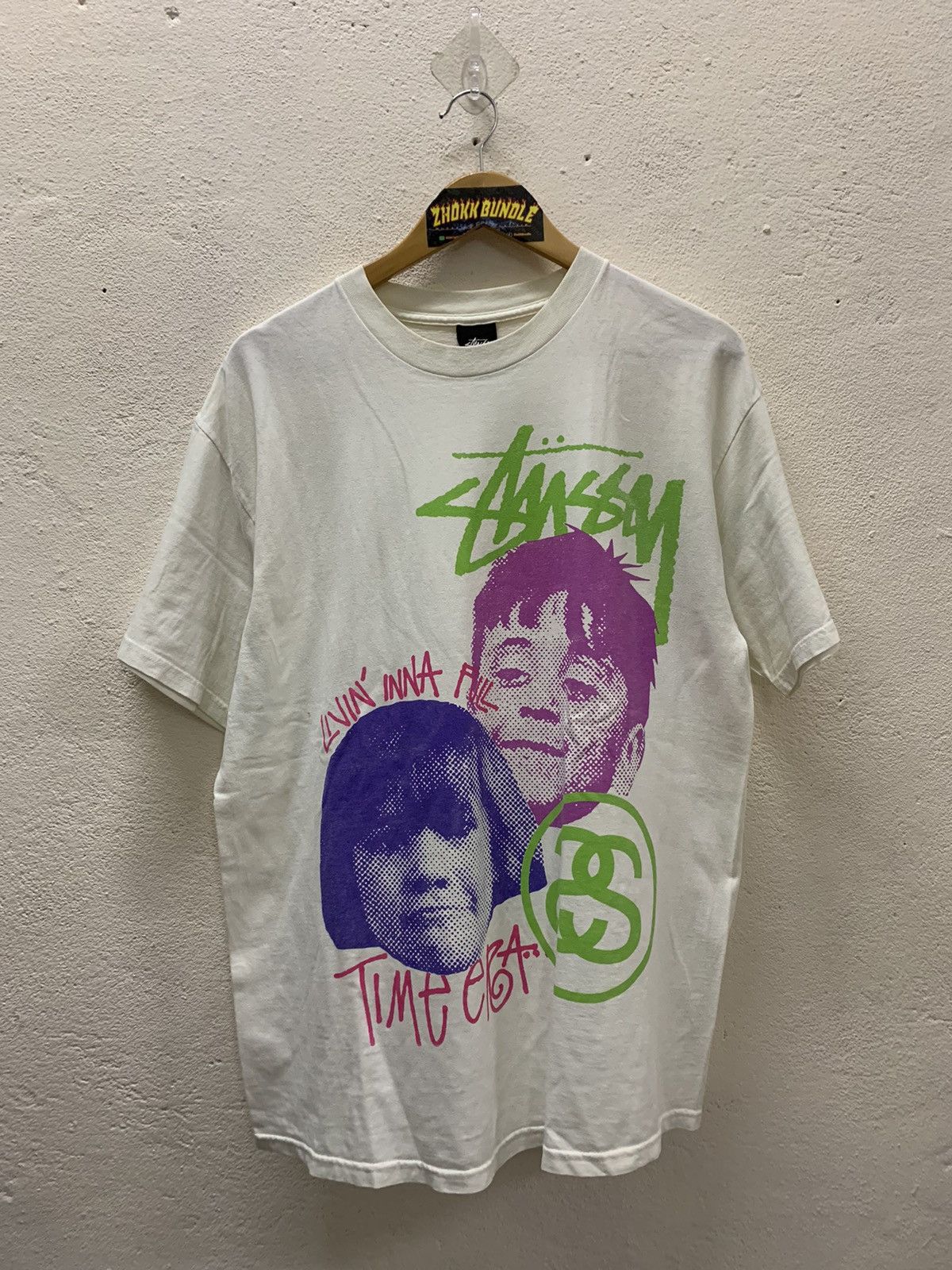 Stussy × Vintage Rare Vintage T Shirt Stussy Big Logo Livin Inna Time Era Size US L / EU 52-54 / 3 - 1 Thumbnail