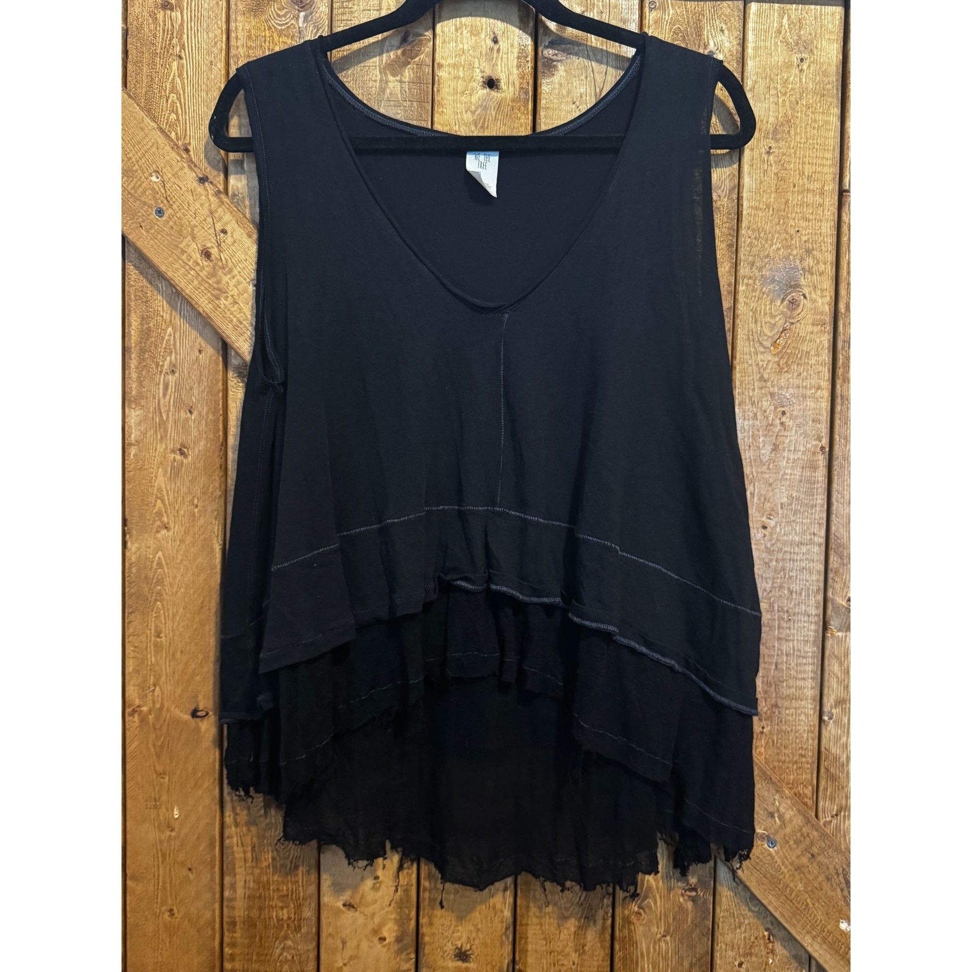 Free People We The Free People Black Hi Low Layered Tank Top Raw Hem XS Size XS / US 0-2 / IT 36-38 - 1 Thumbnail