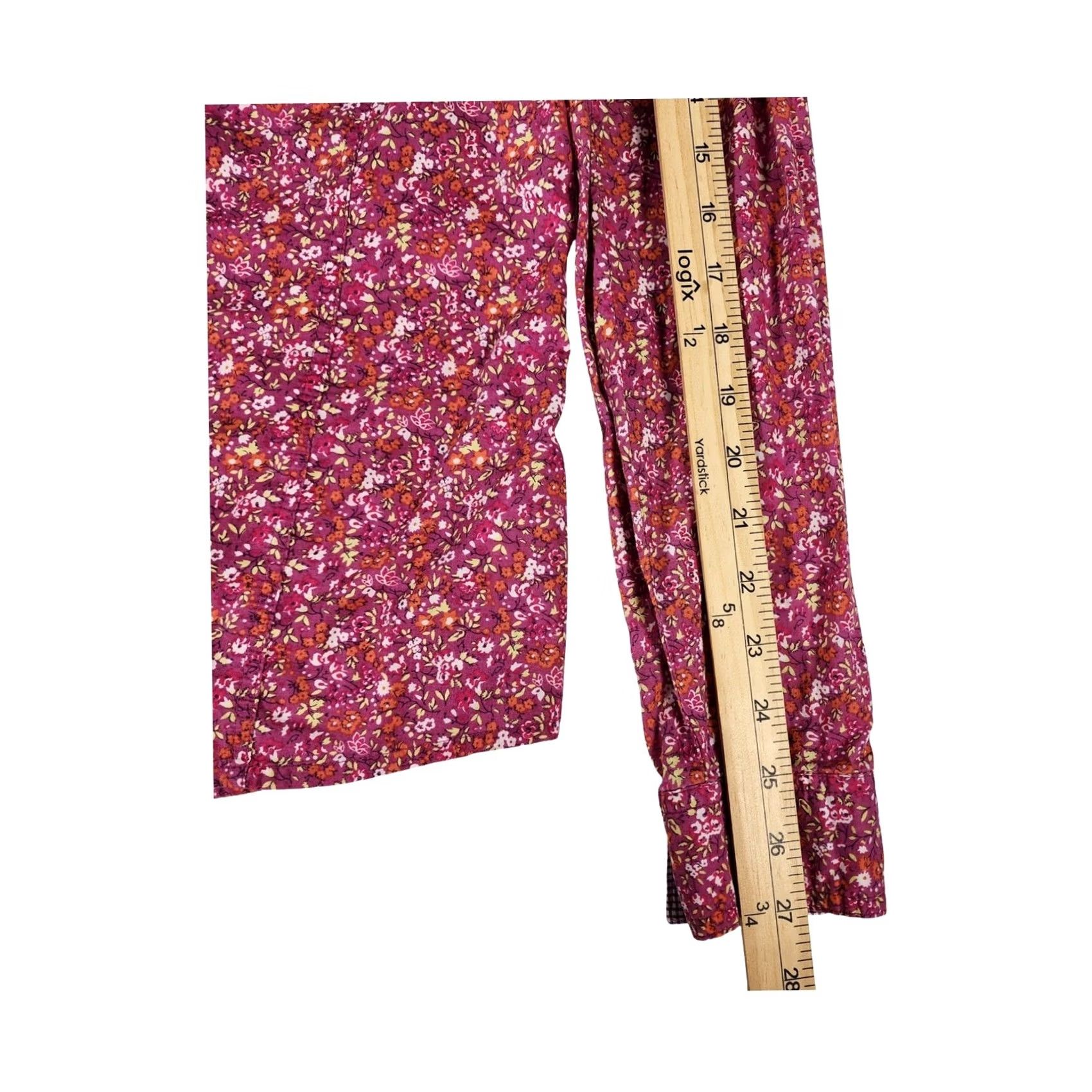Old Navy Old Navy Womens XS Floral Pearl Snap Shirt Magenta Pink Long Sleeve Cotton Size XS / US 0-2 / IT 36-38 - 7 Thumbnail