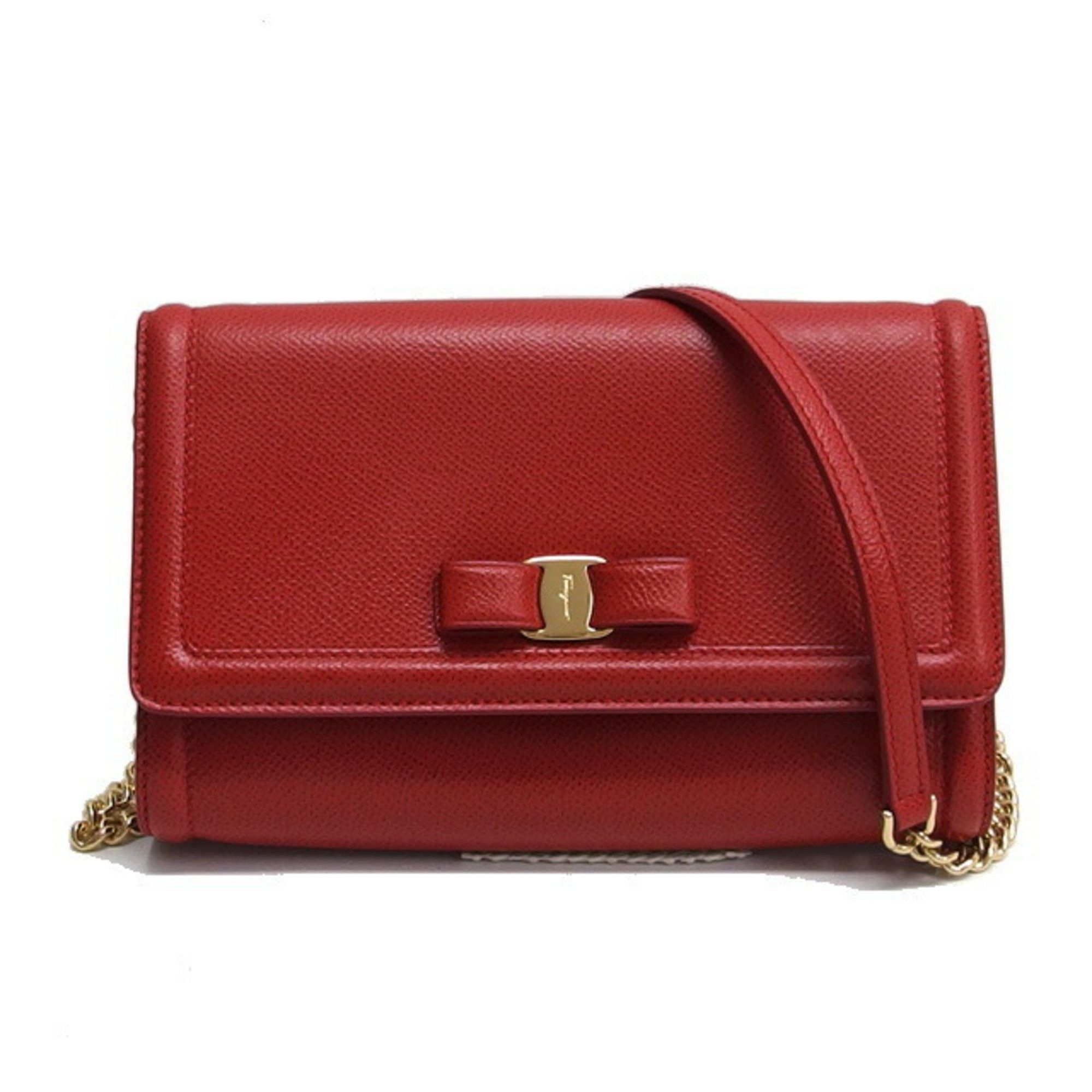 Salvatore Ferragamo Vara Ribbon Chain Shoulder Bag Red, Women's