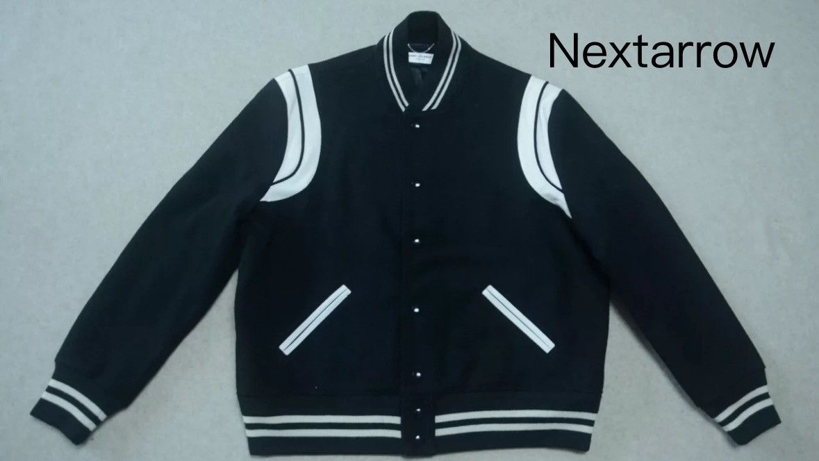 Saint Laurent Paris × Yves Saint Laurent Saint Laurent black and white wool patchwork baseball jacket Size US XL / EU 56 / 4 - 1 Thumbnail