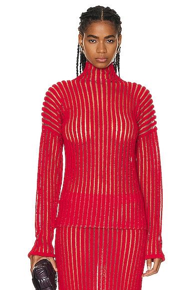 Bottega Veneta o1bcso1str0725 Cotton And Nylon Striped Sweater in Red Size XXS / US 00 / IT 34 - 1 Preview