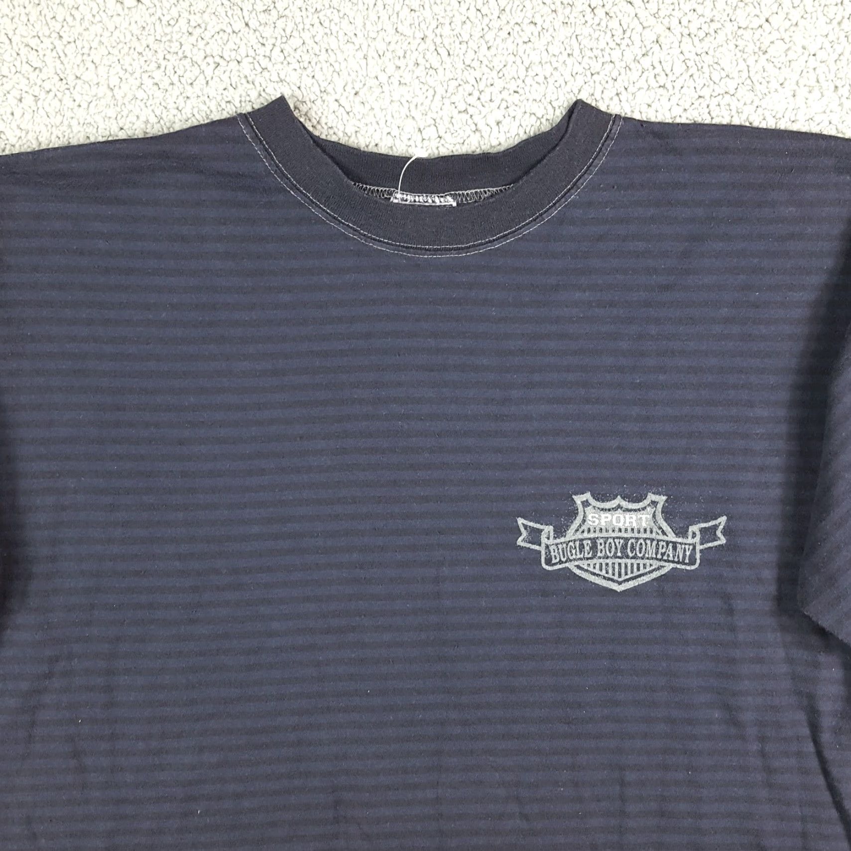 Bugle Boy VINTAGE Bugle Boy Striped Biker Logo T-Shirt Men's Medium Gray Y2K Retro Skate Surf Grunge Size US M / EU 48-50 / 2 - 3 Thumbnail