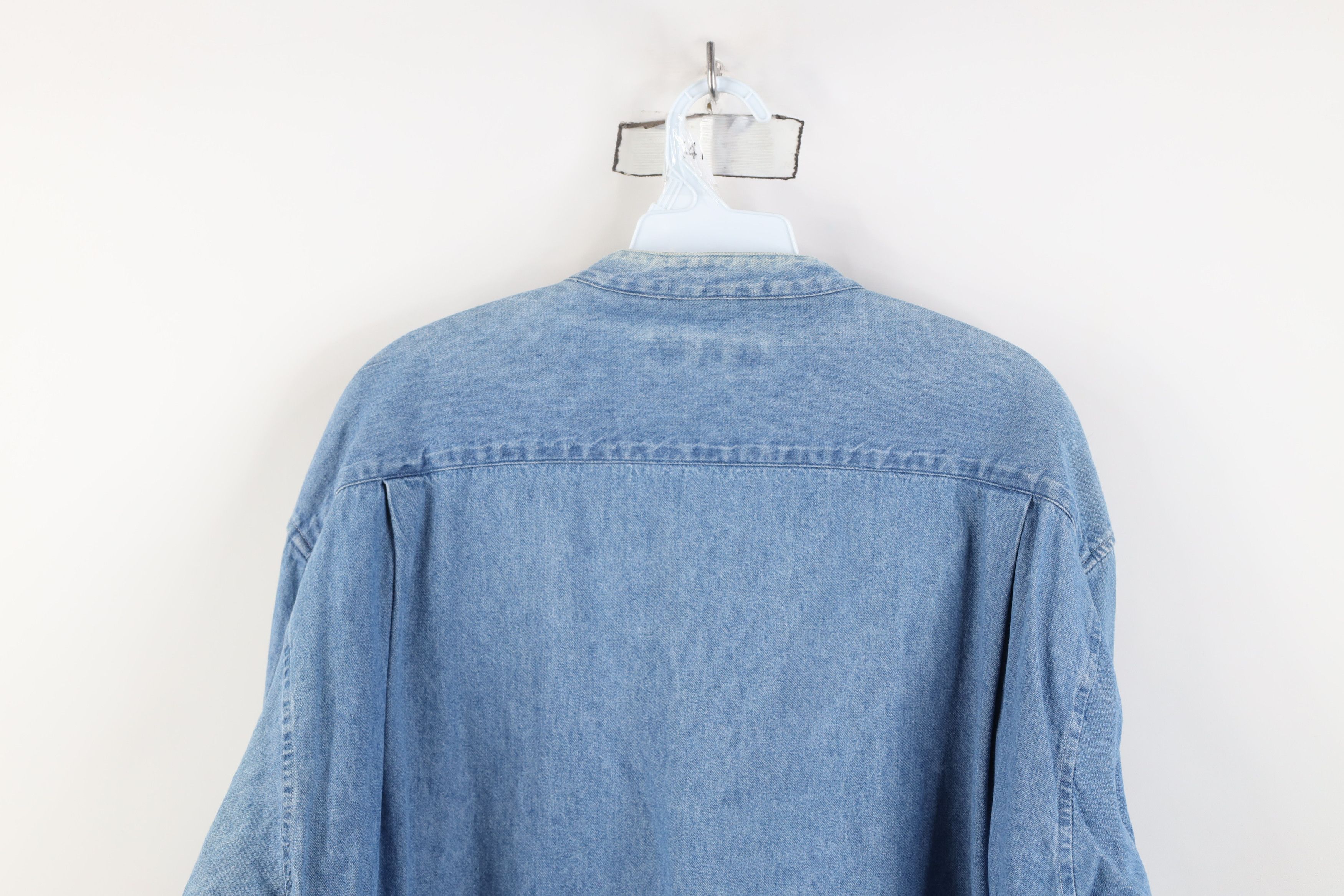 Vintage Vintage 90s Streetwear Band Collar Denim Jean Button Shirt Size US XXL / EU 58 / 5 - 12 Thumbnail