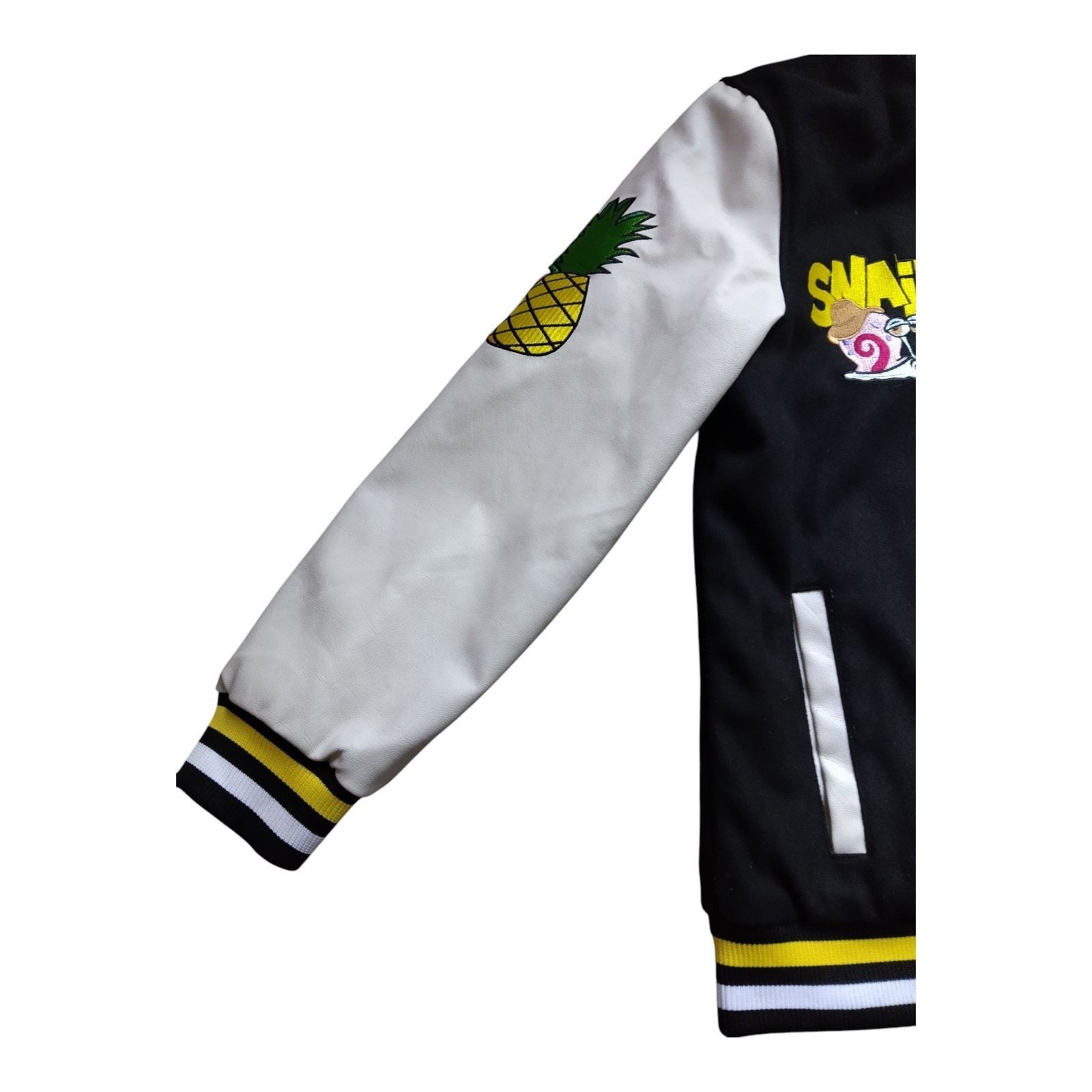 Members Only Women's SpongeBob Varsity Jacket, Size Large, Black/Yellow Size L / US 10 / IT 46 - 2 Thumbnail