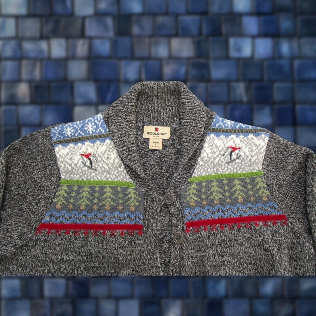 Vintage Woolrich Cardigan Ski Embroidered Woolrich Gray Size L Womens Sweater Cardigan Size L / US 10 / IT 46 - 1 Thumbnail