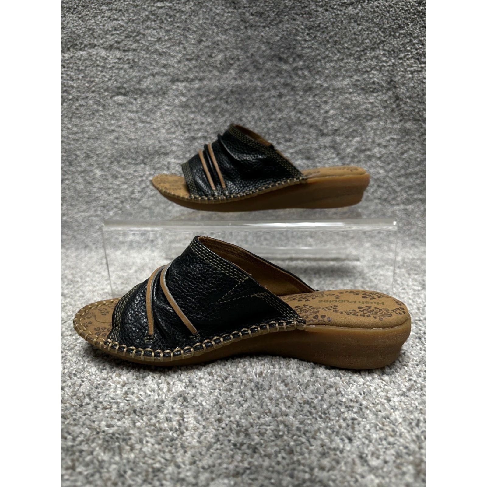 Hush Puppies VINTAGE Hush Puppies Leather Slides Womens 8.5 Black Wedge Comfort Cushioned Resort Y2K Slides Womens Size US 9 / IT 39 - 4 Thumbnail