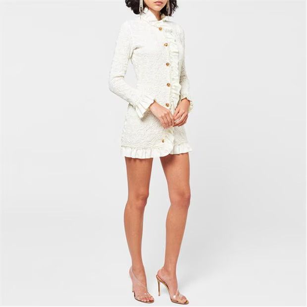 Alexander Wang o1g2r1mq0824 Smocked Ruffle Mini Dress in White Size S / US 4 / IT 40 - 6 Thumbnail