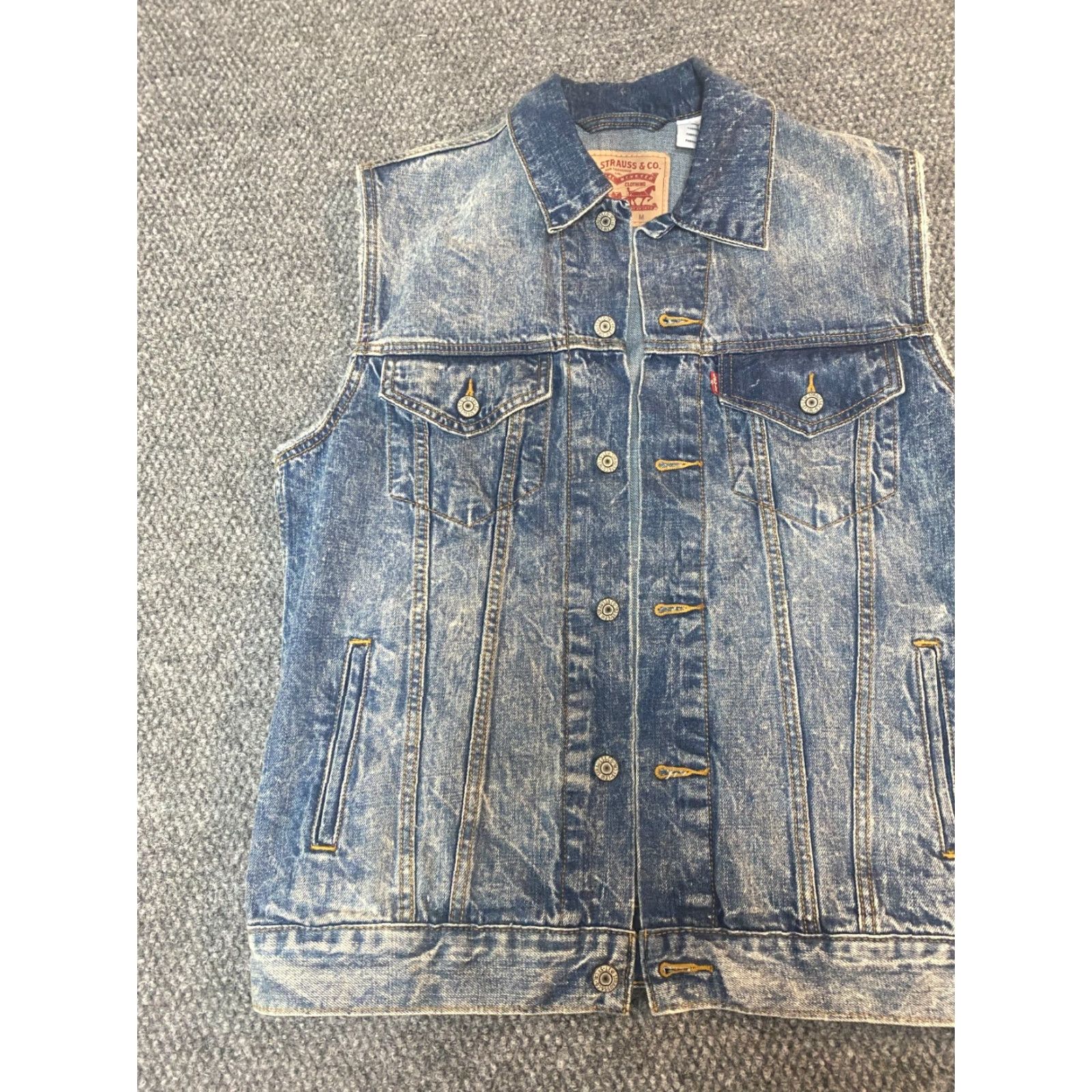 Levi's Levi's Vest Denim Blue Medium M Cotton Polyester Zipper Pockets Casual Motorcycle Jacket Men Size US 31 - 3 Thumbnail
