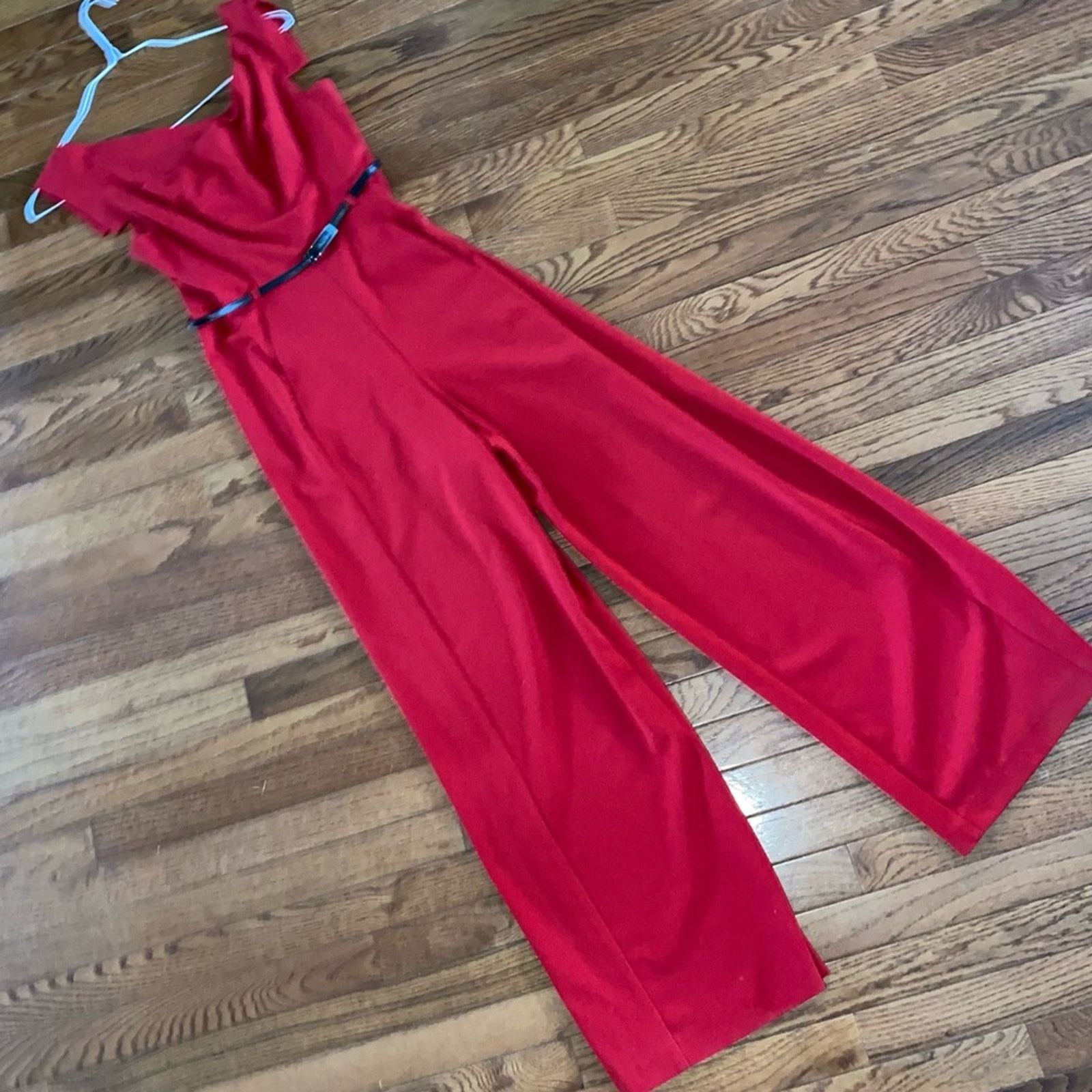 Black Halo BLACK HALO Jackie O Red Belted Wide Leg Jumpsuit Size 4 P Size 27" / US 4 / IT 40 - 4 Thumbnail