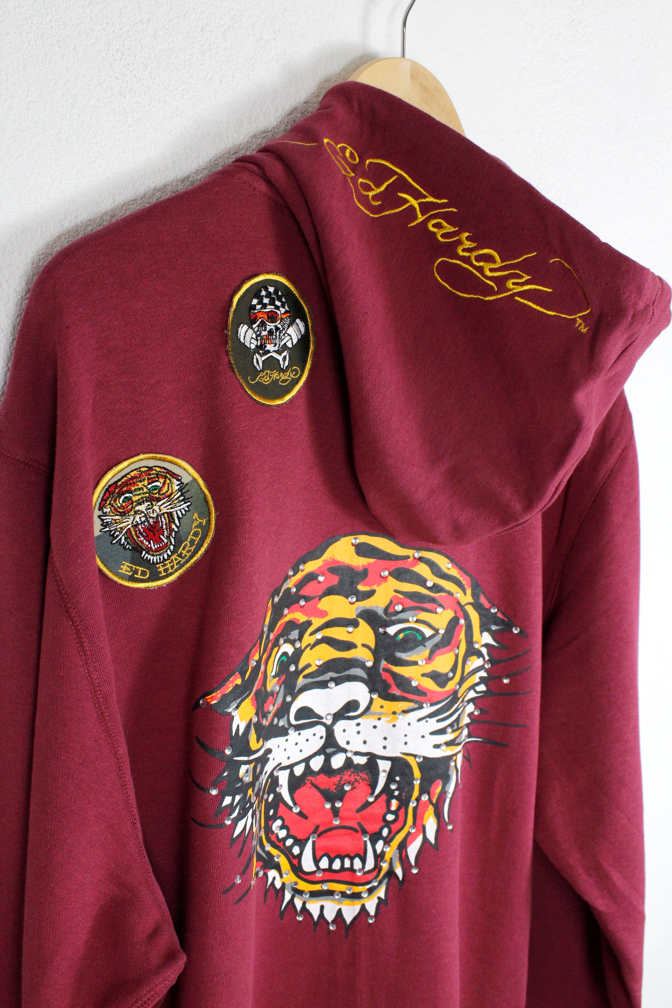 Christian Audigier × Ed Hardy × Vintage Vintage Y2K ED HARDY Big Tiger Logo Embellished Zip Hoodie Size US XL / EU 56 / 4 - 6 Thumbnail